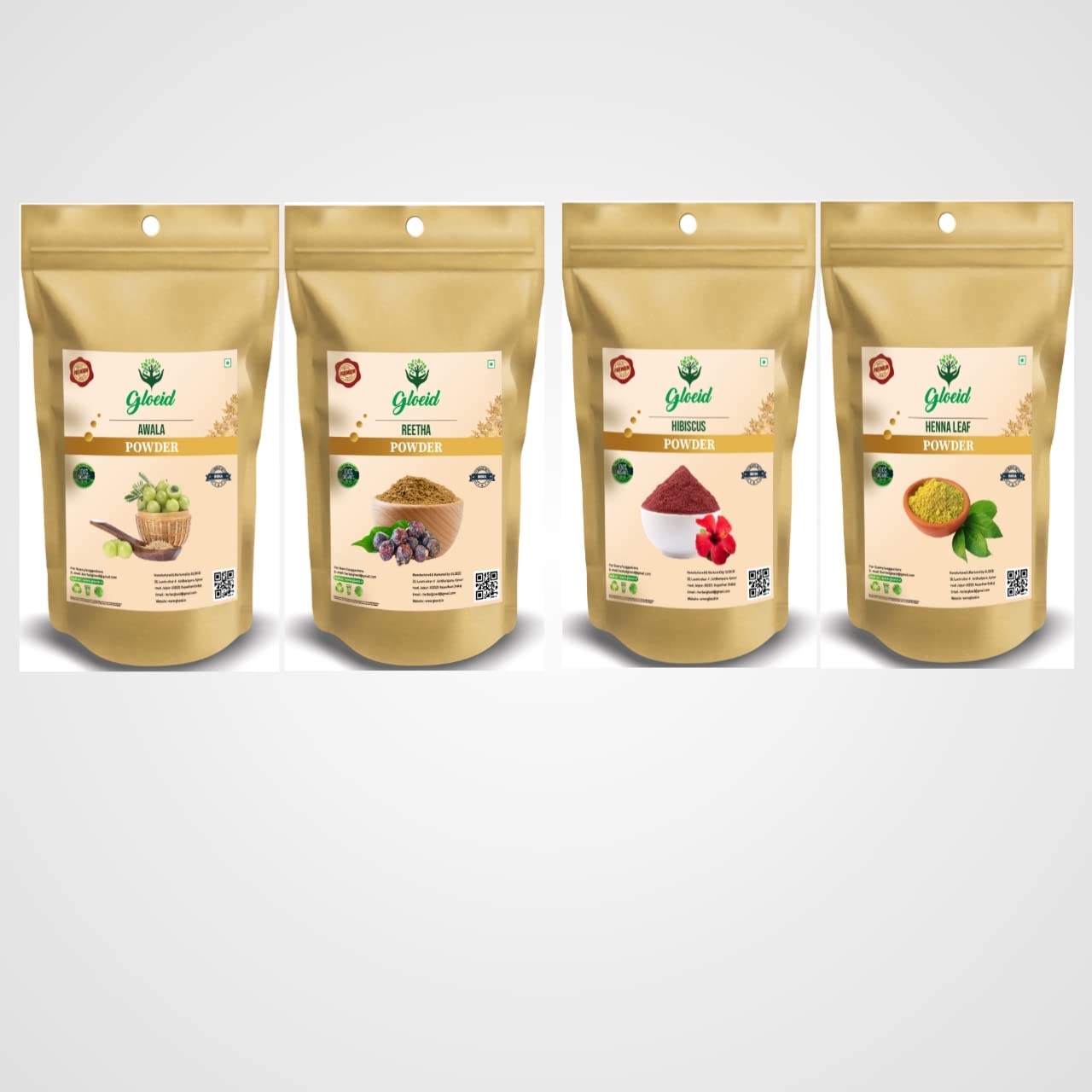 Organic Hair Care Combo Pack - Gloeid Amla Powder, Reetha Powder, Henna Powder & Hibiscus Powder (50gm Each) for Hair Growth, Scalp Treatment & Natural Hair Coloring - DIY Herbal Hair Masks & Ayurvedic Remedies