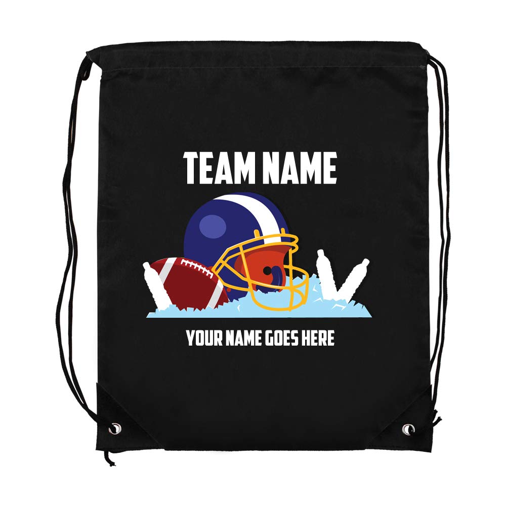 Custom Football Drawstring Backpack - Personalized Text Sports & Gym Bag - Bulk Pack of 1 - Perfect for School, Events & Promotions - Black