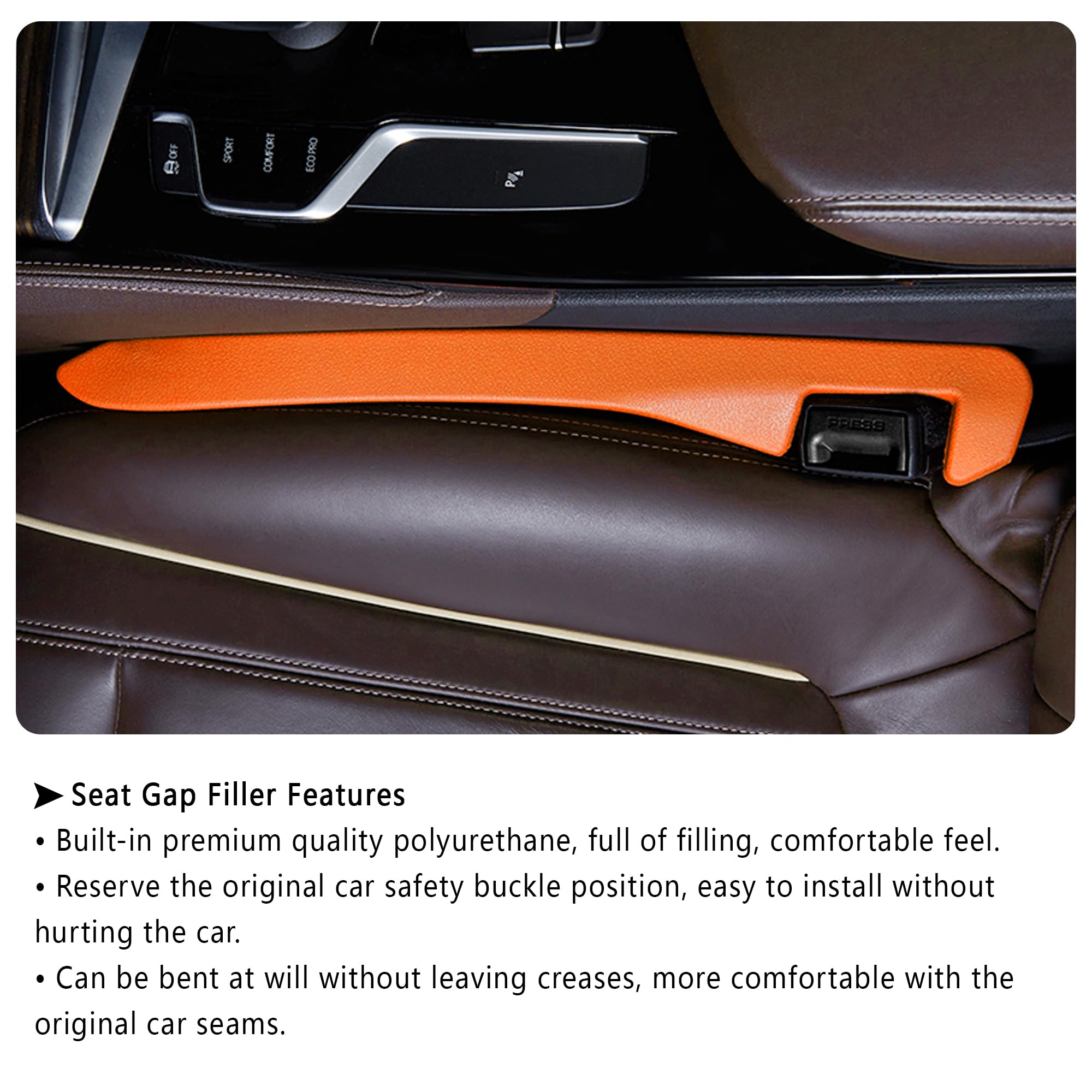 Junecarp 2 Pack Flexible Car Seat Gap Filler Organizer - Prevent Items from Falling, Essential Interior Car Accessories for Phone, Keys & Small Items (Orange) - Perfect for Sedans, SUVs & Family Cars