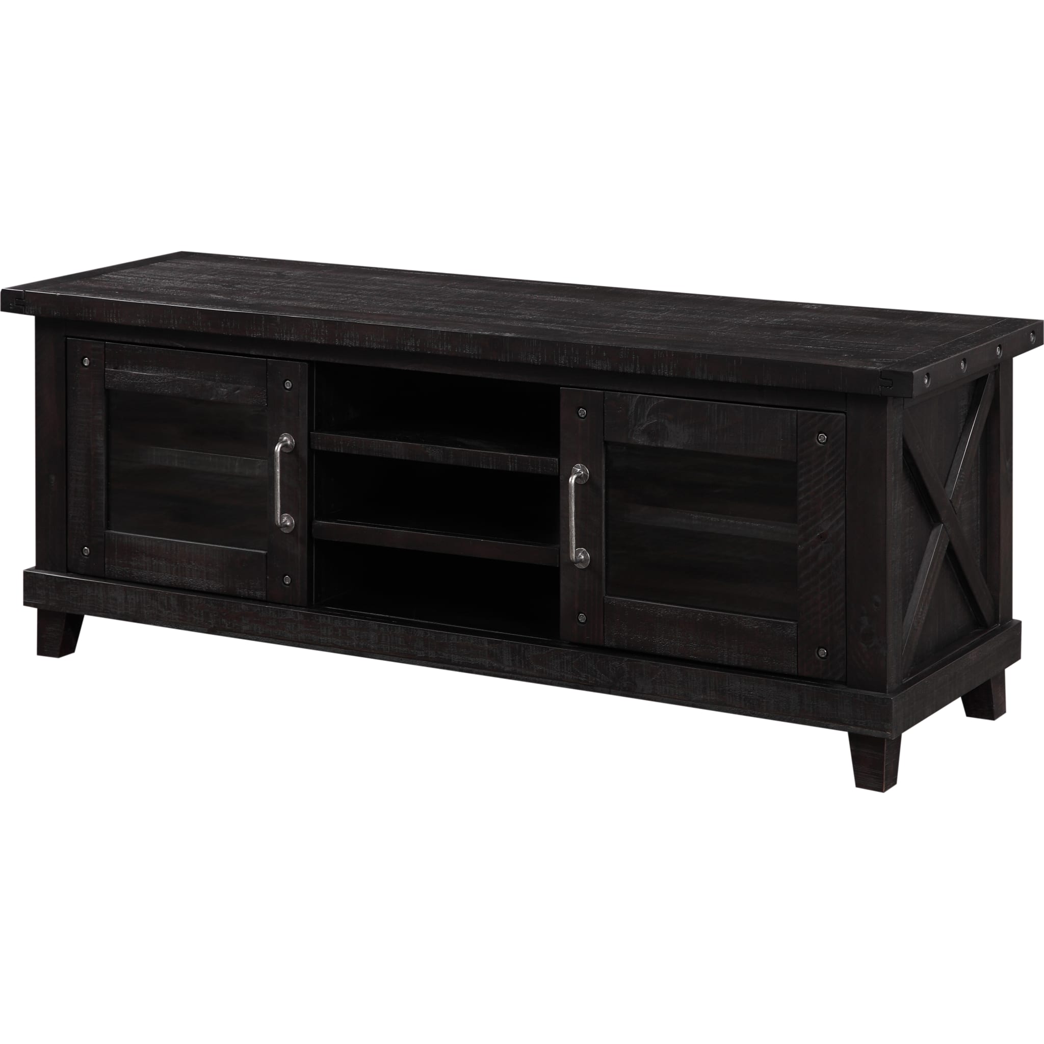 Yosemite Solid Wood TV Stand - Rustic Cafe Brown Entertainment Center for Living Room, Bedroom & Home Theater - Durable Wooden Media Console with Storage Shelves