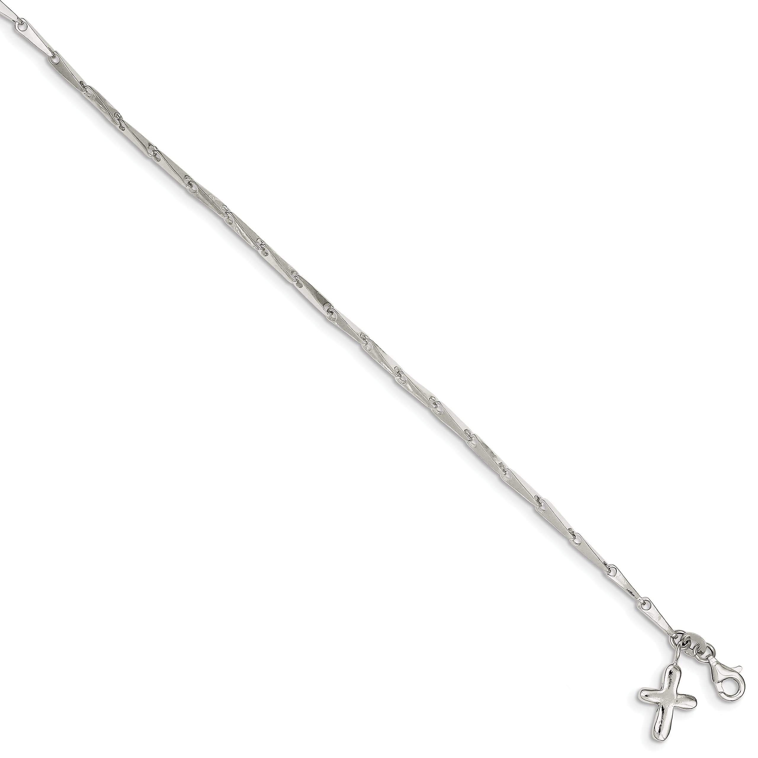 FindingKing Sterling Silver Polished Cross Charm Fancy Link Anklet Chain Jewelry 10