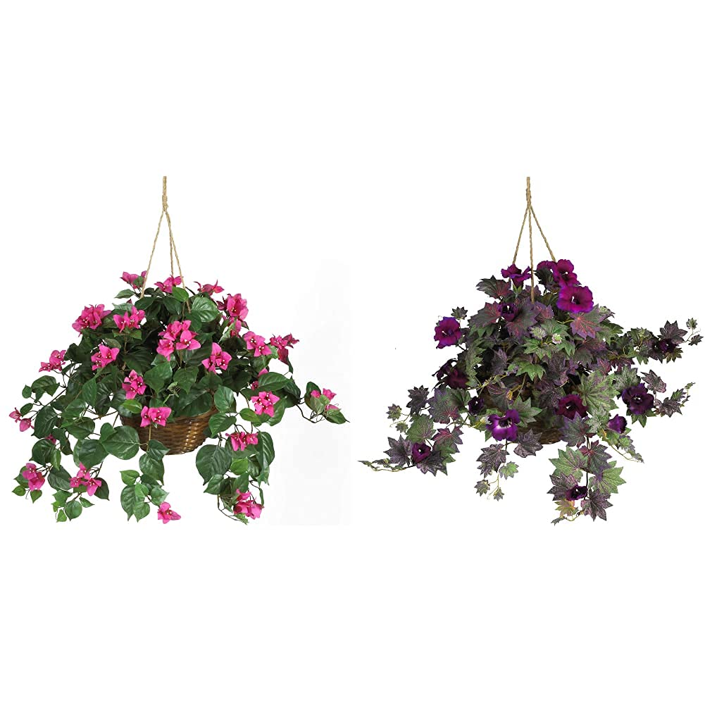 Nearly Natural Bougainvillea & Morning Glory Silk Hanging Basket Plants - Artificial Flowers for Home Decor, Porch, Patio, and Indoor Greenery