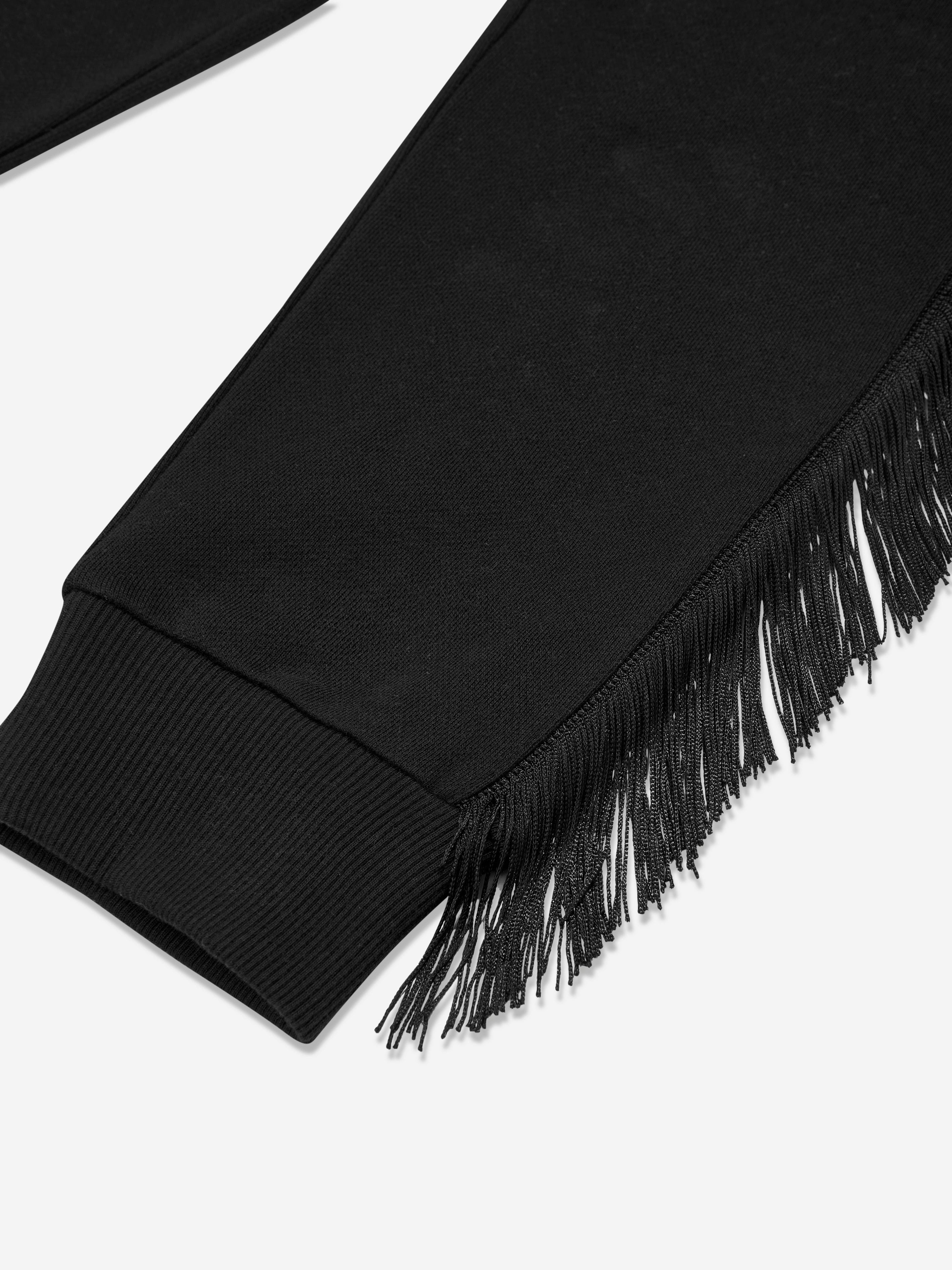 Balmain Girls Black Fringed Logo Joggers - Stylish & Comfortable Athletic Pants for School, Travel & Casual Wear