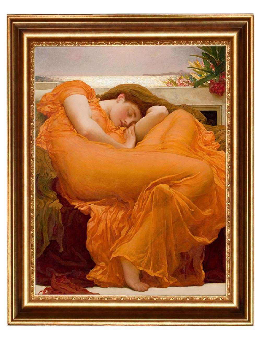 ELITEART Flaming June by Frederic Leighton - Premium Oil Painting Reproduction Giclee Wall Art, Framed Canvas Print (21x25 Inches) - Perfect for Living Room, Bedroom & Office Decor
