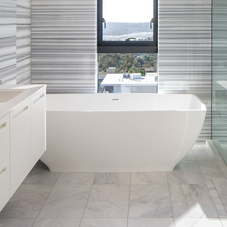 67.5 x 35.5 Inch Freestanding Air Tub - Adrian White Matte Rectangle Sculpturestone Bathtub | 124 Gallon Capacity | 24 Inch Depth | Perfect for Luxury Bathrooms & Spa Relaxation