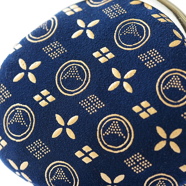 Japanese Deerskin Leather Coin Purse with Urushi Lacquer Clasp - Mt. Fuji Iron Blue Pattern | Handmade in Japan | Traditional Gamaguchi Wallet for Coins & Small Items | Perfect for Travel, Gifts & Everyday Use