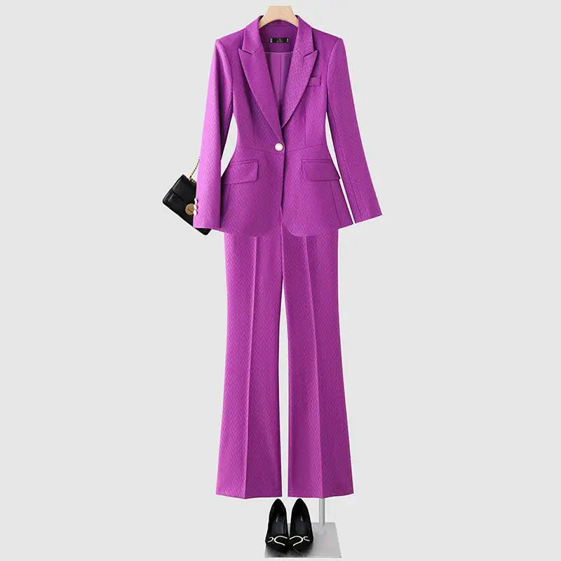 Women's Autumn Winter Office Blazer & High Waist Wide Leg Pants Set - Elegant Solid Color Two-Piece Suit for Work, Business Casual & Professional Outfits