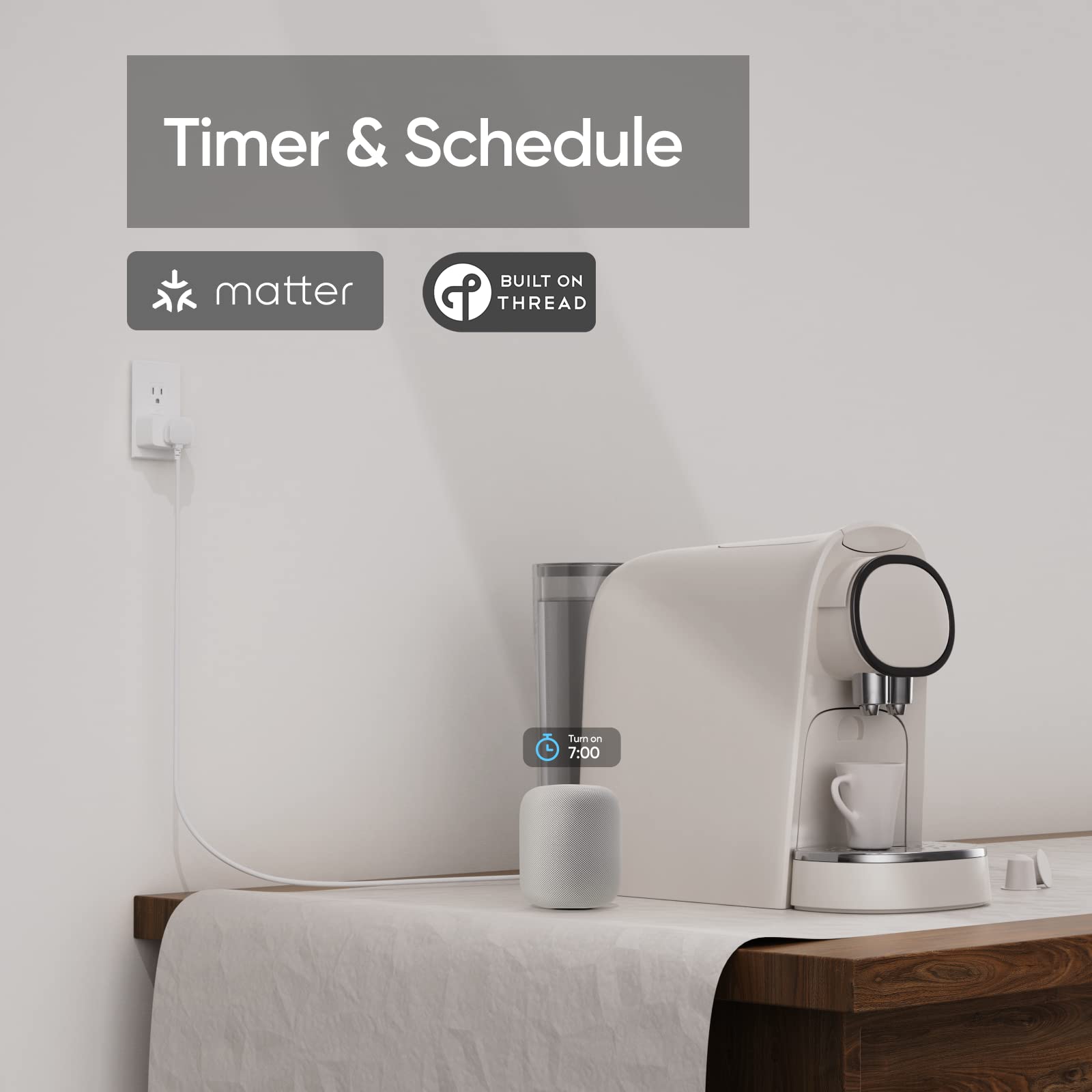 Smart Plug with Matter Over Thread - Mini Outlet Compatible with Apple Home, Alexa & Google Home, 15A/1802W (Updated Version) - Perfect for Home Automation & Smart Lighting Control