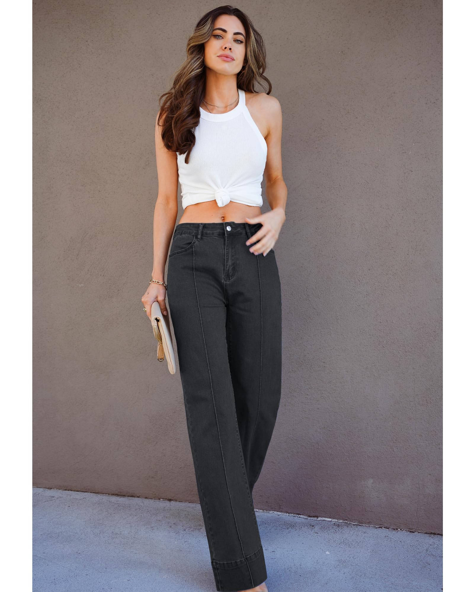 Luvamia Women's Wide Leg High Waist Stretchy Denim Jeans - Trendy Straight Leg Baggy Pants for Casual Outfits & Street Style Fashion