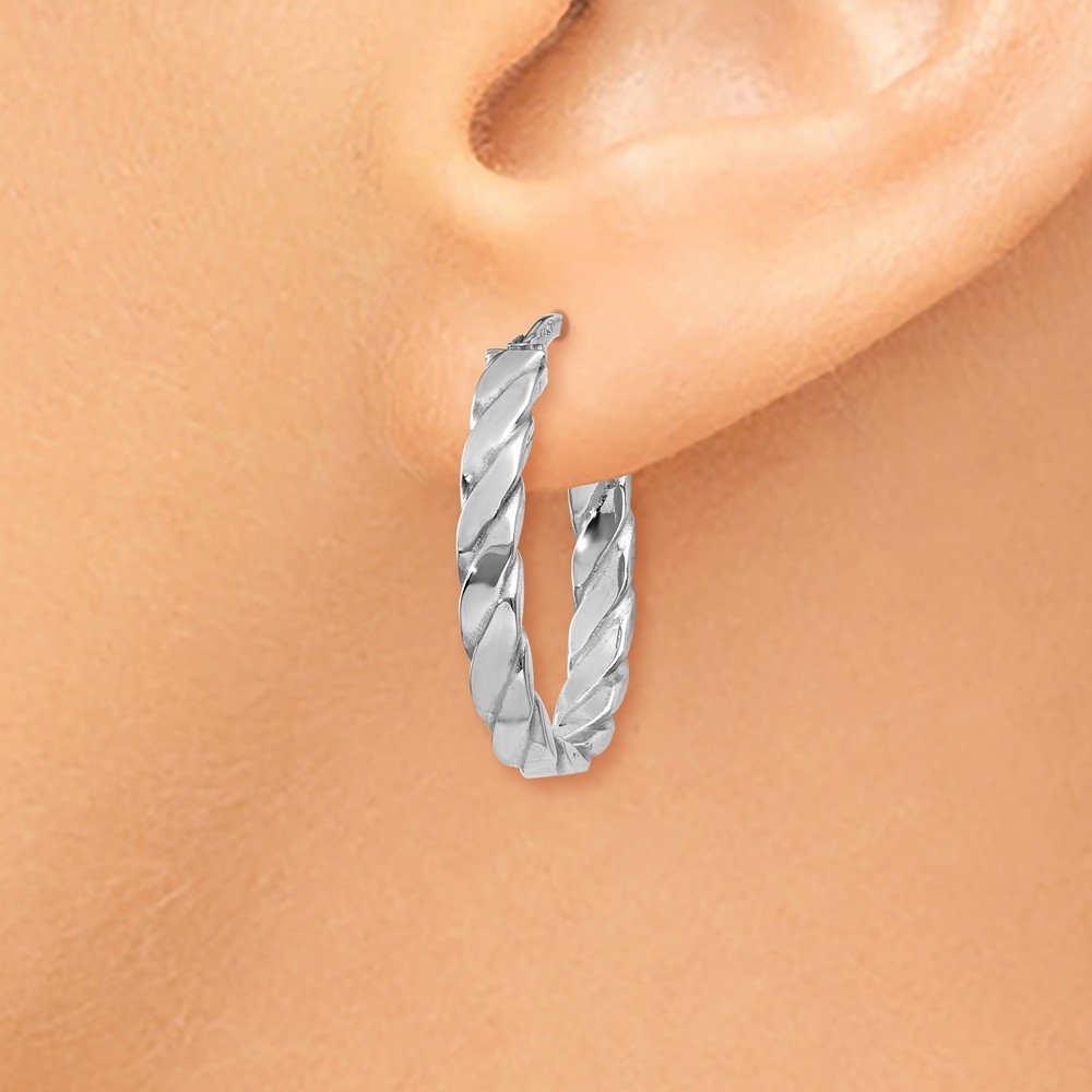 14K White Gold Patterned Oval Hoop Earrings for Women - Elegant Jewelry Gift for Birthday, Anniversary & Special Occasions | Perfect for Parties, Weddings & Everyday Wear