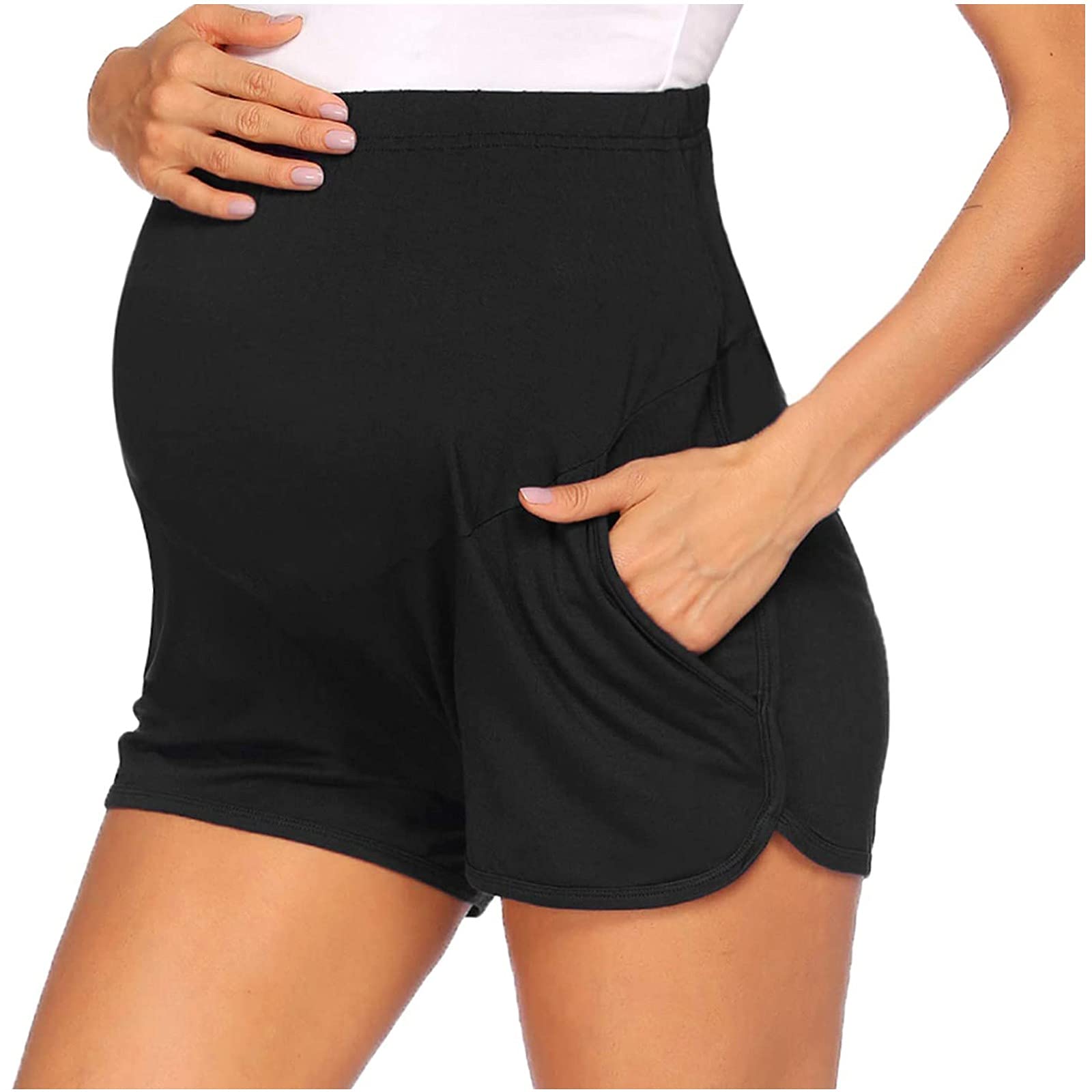 Comfortable Maternity Shorts for Women - Stretch Yoga Lounge Shorts with Pockets for Pregnancy & Breastfeeding | Perfect for Yoga, Gym, and Relaxing at Home