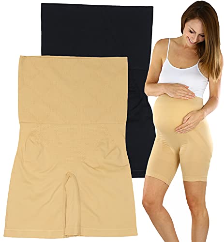 2 Pack: Beige & Black Above the Knee Shorts