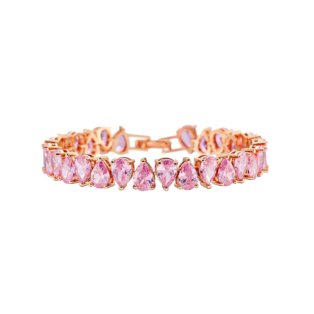 Elegant Gold Tennis Bracelet with Pink Zirconia Stones - Perfect for Weddings, Parties & Everyday Luxury Jewelry
