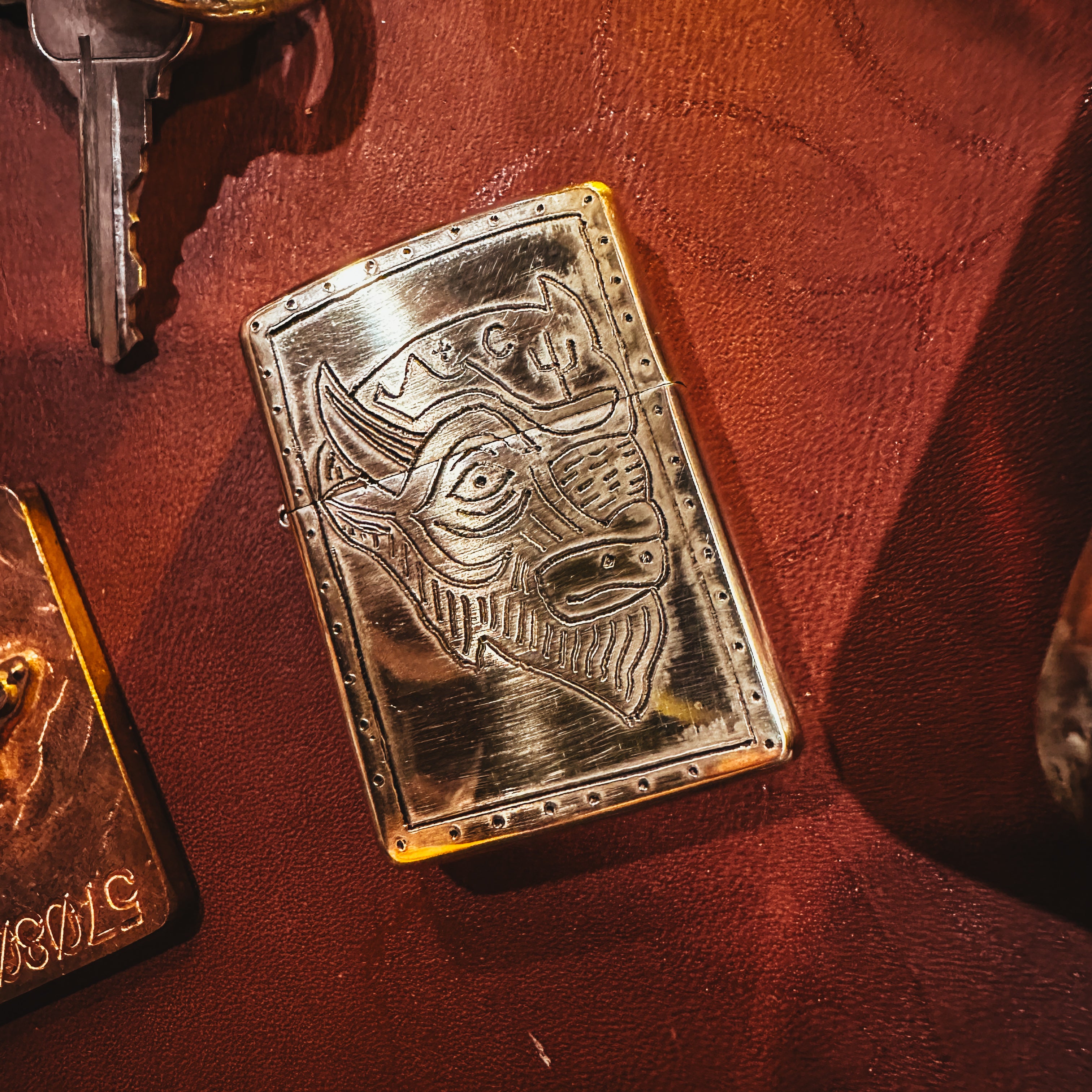 BROOKHAYL x POPULESS Limited Edition Hand Engraved Zippo® Lighter - 007 James Bond Collector's Item in Armor Brushed Brass - Perfect for Gifts, Collectibles & Everyday Carry (EDC)