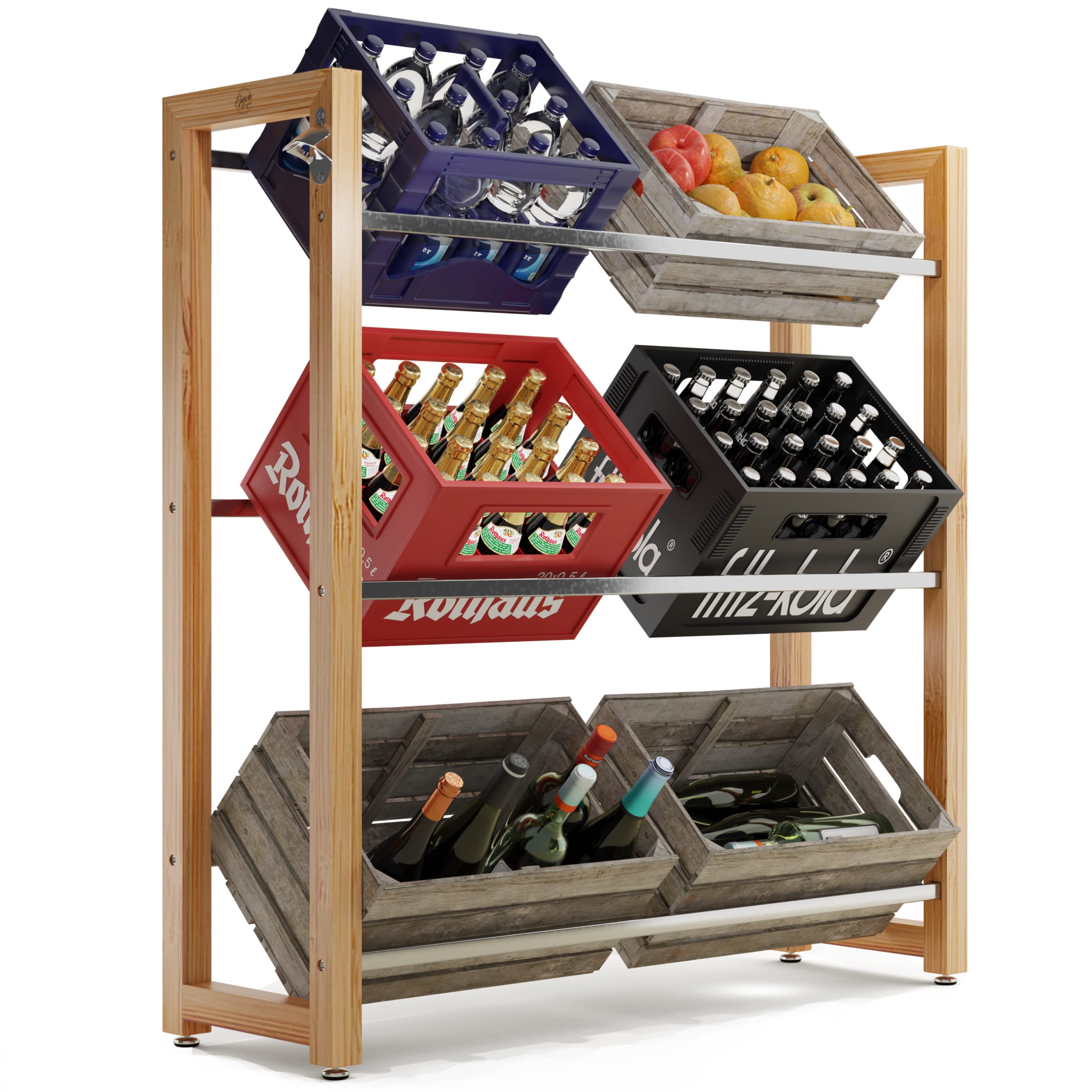 GOWA ORIGIN® Bamboo Drink Crate Shelf for 6 Crates - Premium Beverage Storage Organizer Chris 2.0 - Stylish Holder for All Types of Drink Crates - Perfect for Home, Bar, Restaurant, or Outdoor Use