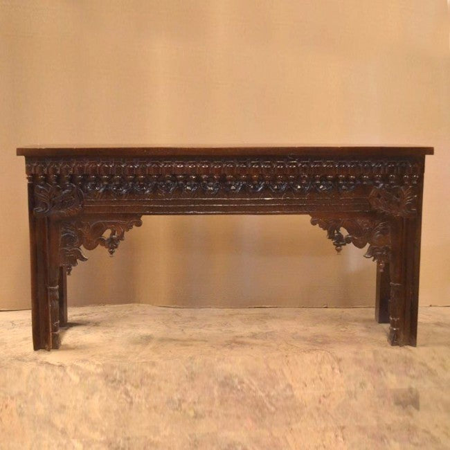 Hand Carved Solid Wood Console Table - Chocolate Brown Finish - Entryway, Living Room & Hallway Furniture - Rustic Home Decor for Foyer & Dining Room