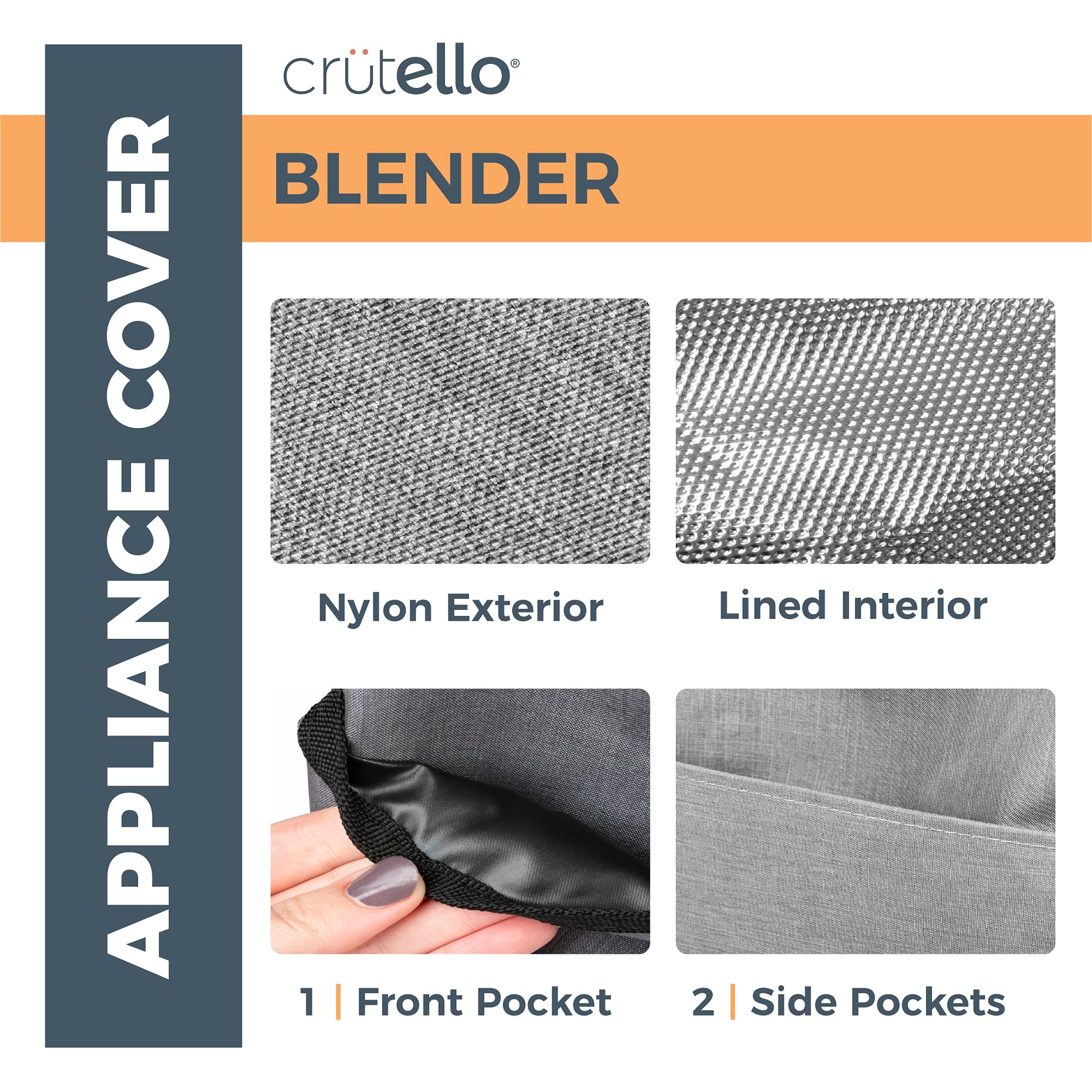 Vitamix & Ninja Foodi Blender Dust Cover - Grey Waterproof Juicer Cover with Accessory Pocket, Fits 8.25 x 9 x 17.75 Inch Machines, Easy to Clean - Perfect for Kitchen Countertop Storage & Appliance Protection