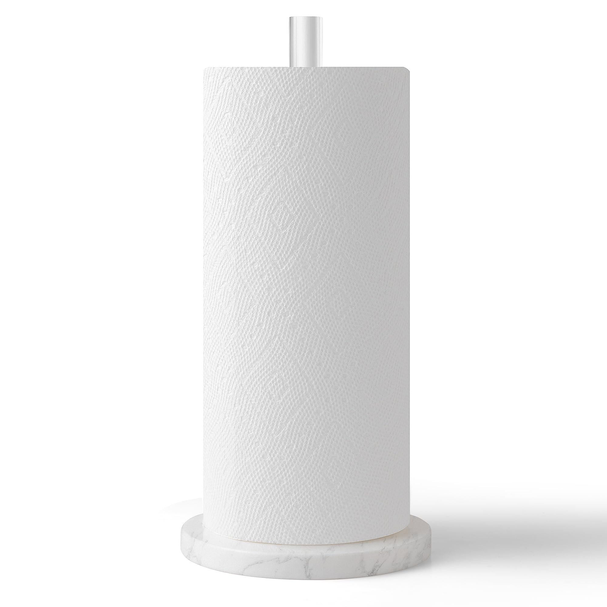Stainless Steel Paper Towel Holder with White Marble Base - Countertop & Wall Mount Kitchen Towel Rack - 5.5