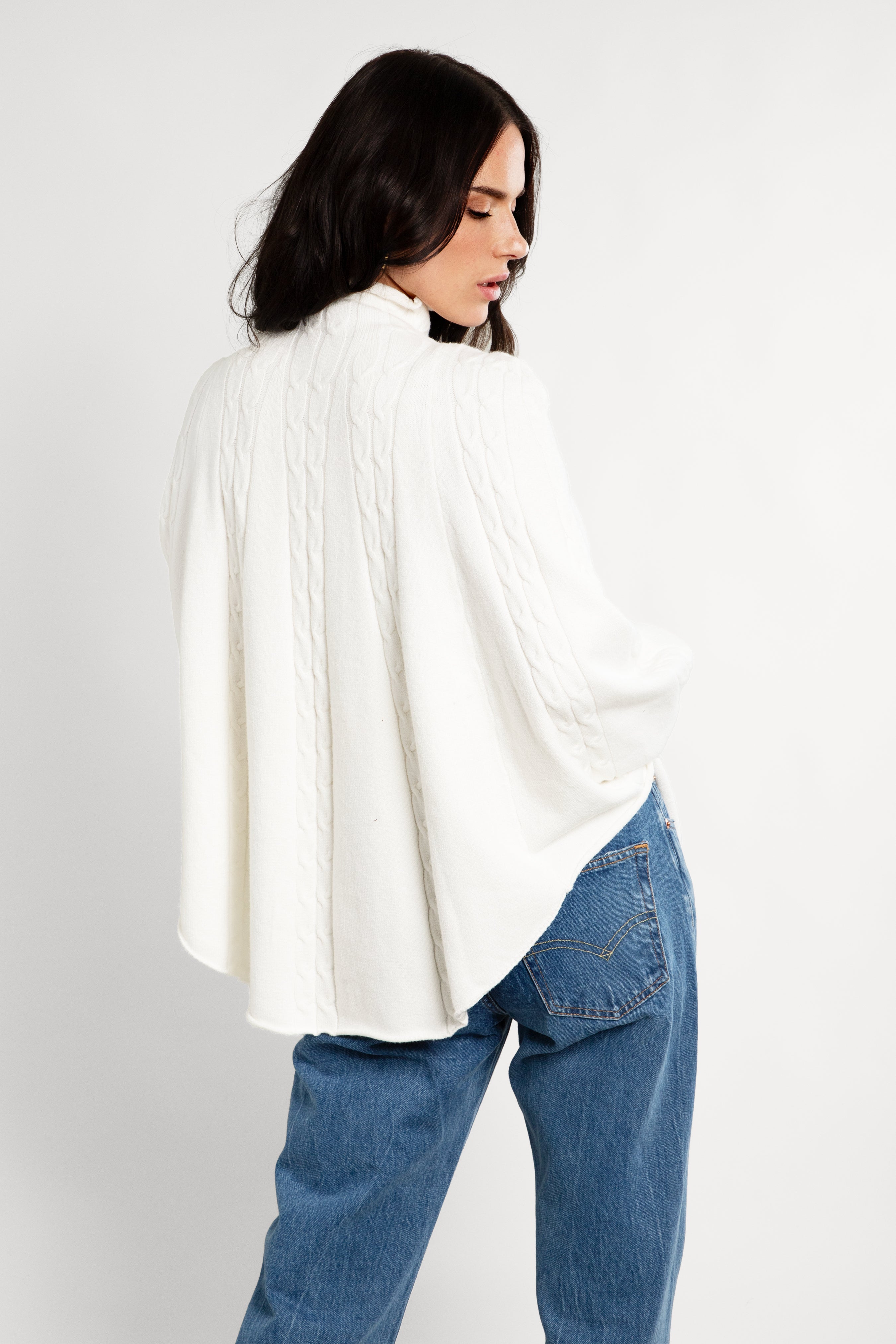 Women's Chunky Cable Knit Turtleneck Poncho Sweater - Cozy Winter Pullover for Casual Outfits & Holiday Gatherings