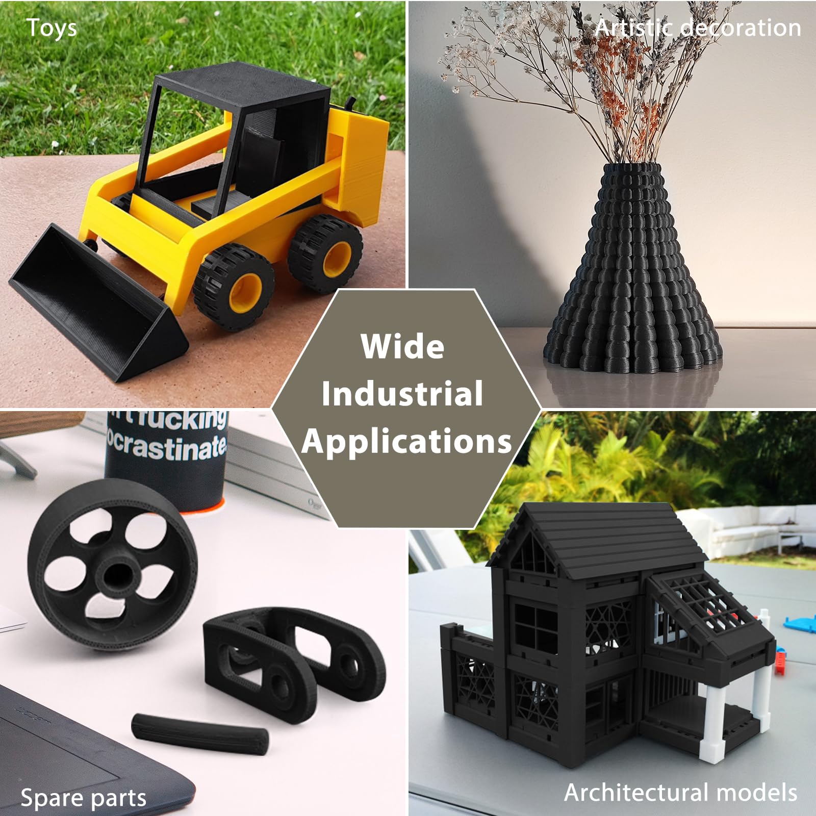 Premium 1.75mm Carbon Fiber ABS Filament - High Strength & Lightweight 3D Printing Material, 1kg (2.2lbs) Spool for Professional 3D Printers - Ideal for Automotive Parts, Drone Components & Industrial Prototypes