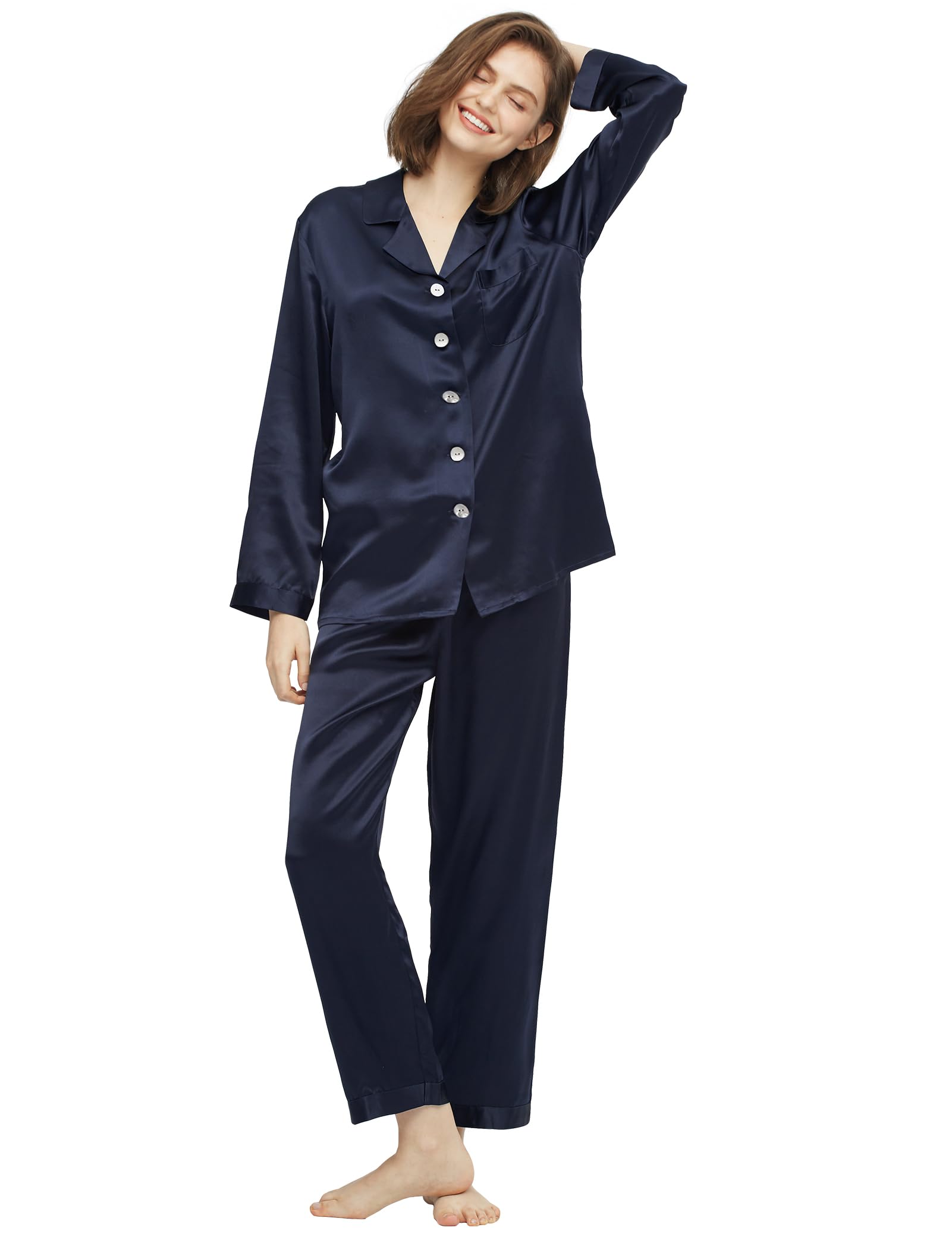 Luxury 100% Mulberry Silk Pajamas for Women - 22 Momme Pure Long Sleeve Nightwear Set | Soft & Breathable Sleepwear for Comfortable Nights, Gifts for Her, Bridal Loungewear