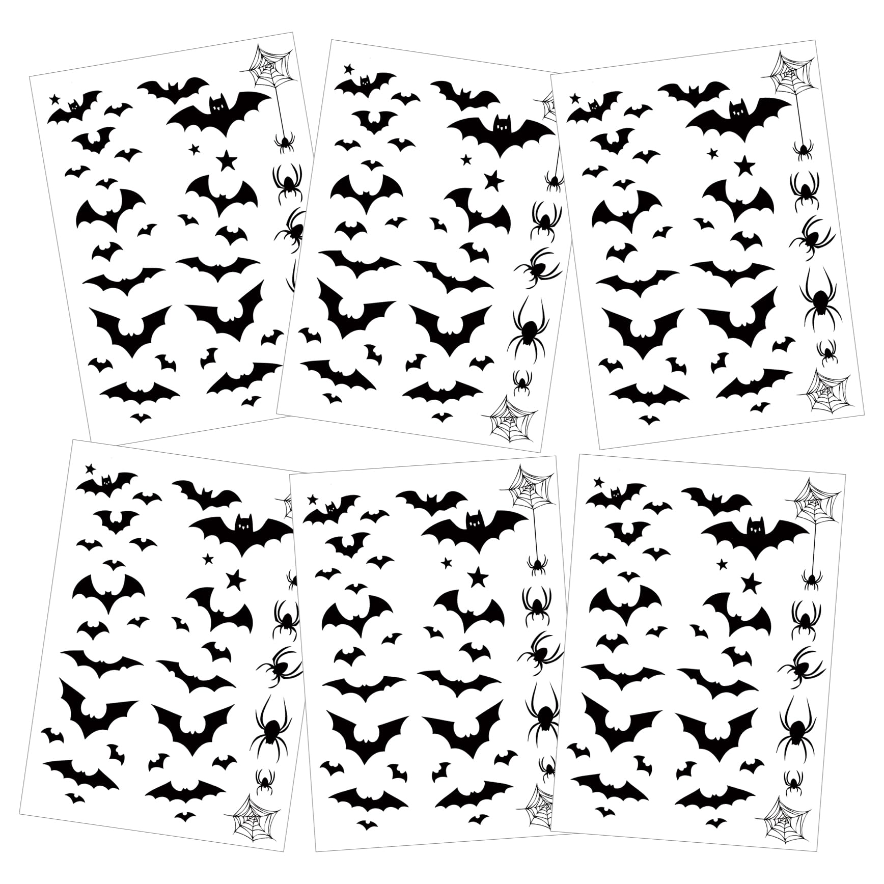 6-Pack Halloween Temporary Tattoos - Spooky Bat & Spider Designs (5.5