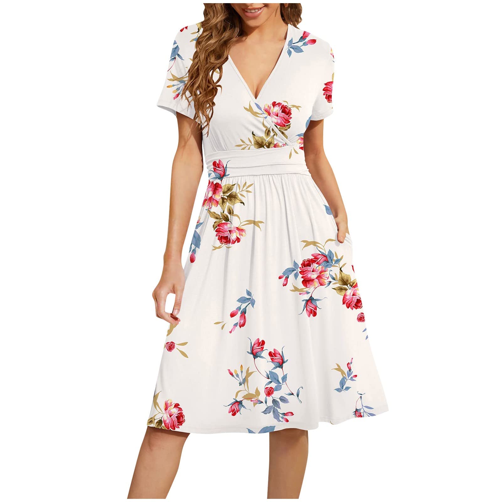 FlekmanArt Women's Bohemian Floral Maxi Dress - Deep V-Neck Long Summer Dress with Ruffle Hem, Casual Beach Cover Up & Elegant Party Wear for Vacations, Weddings & Date Nights