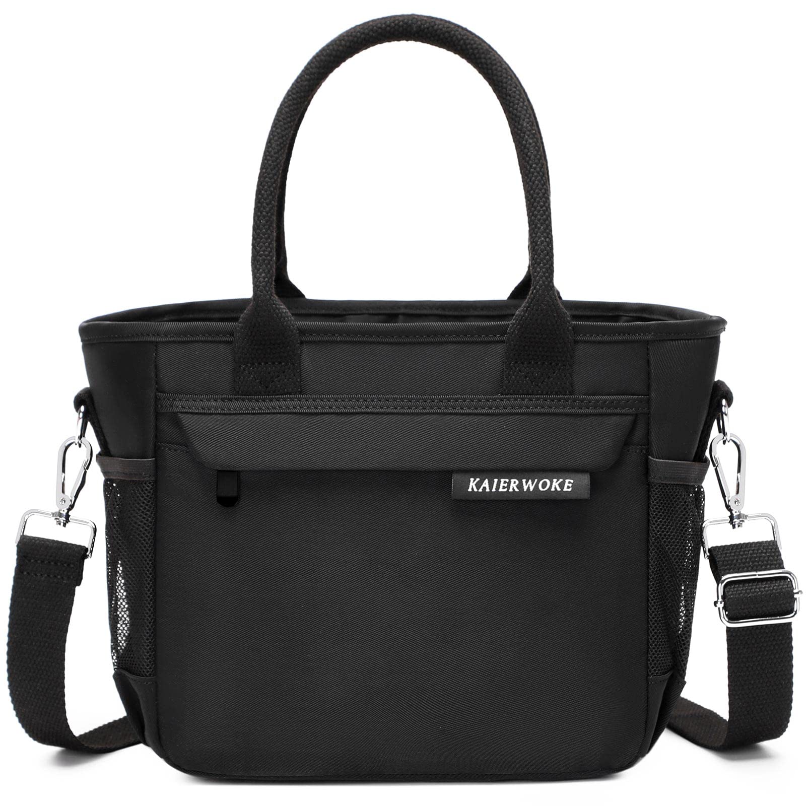 Eco-Friendly Small Reusable Lunch Bag with Adjustable Shoulder Strap - Waterproof & Insulated for Work, School, Picnic - Perfect for Office Meals, Kids Lunches & Outdoor Adventures (Black, Compact Size)