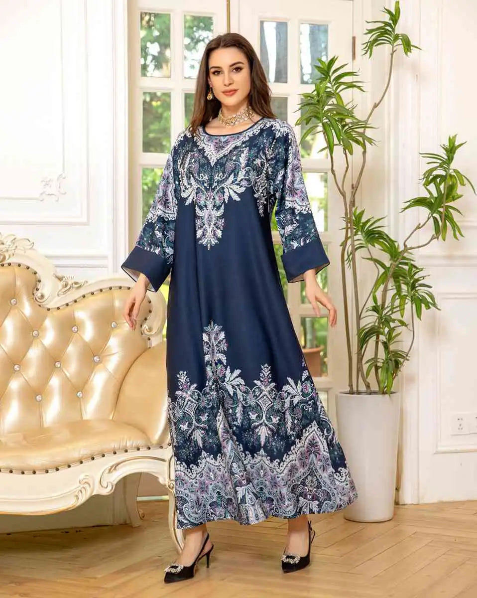 Hotfix Rhinestone Eid Caftan Dress for Women - Elegant Kaftan Jalabiya for Parties, Weddings & Special Occasions