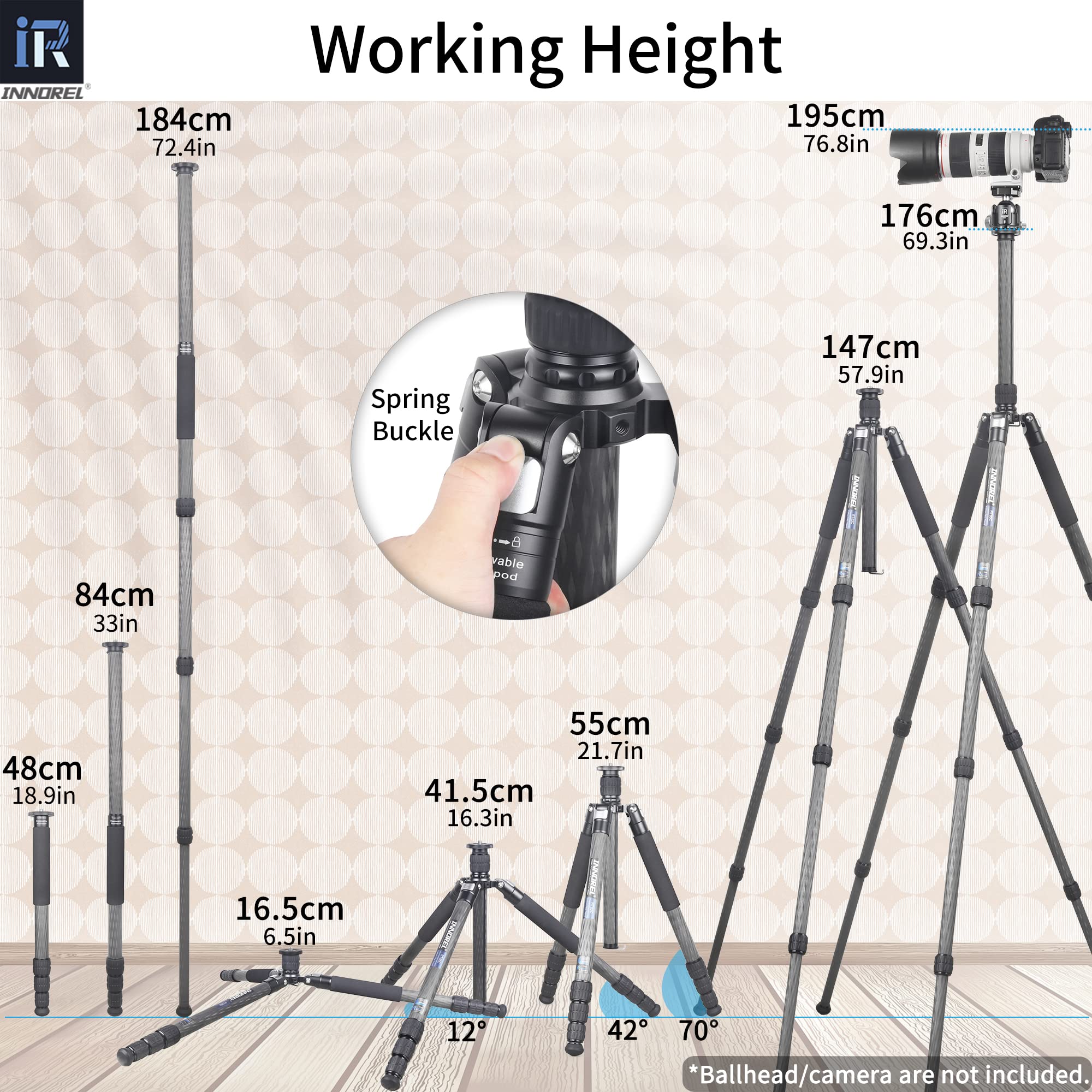 INNOREL RT85C Carbon Fiber Tripod - Heavy Duty DSLR Camera Stand with Monopod, No Ballhead | Professional Photography, Videography & Outdoor Shooting