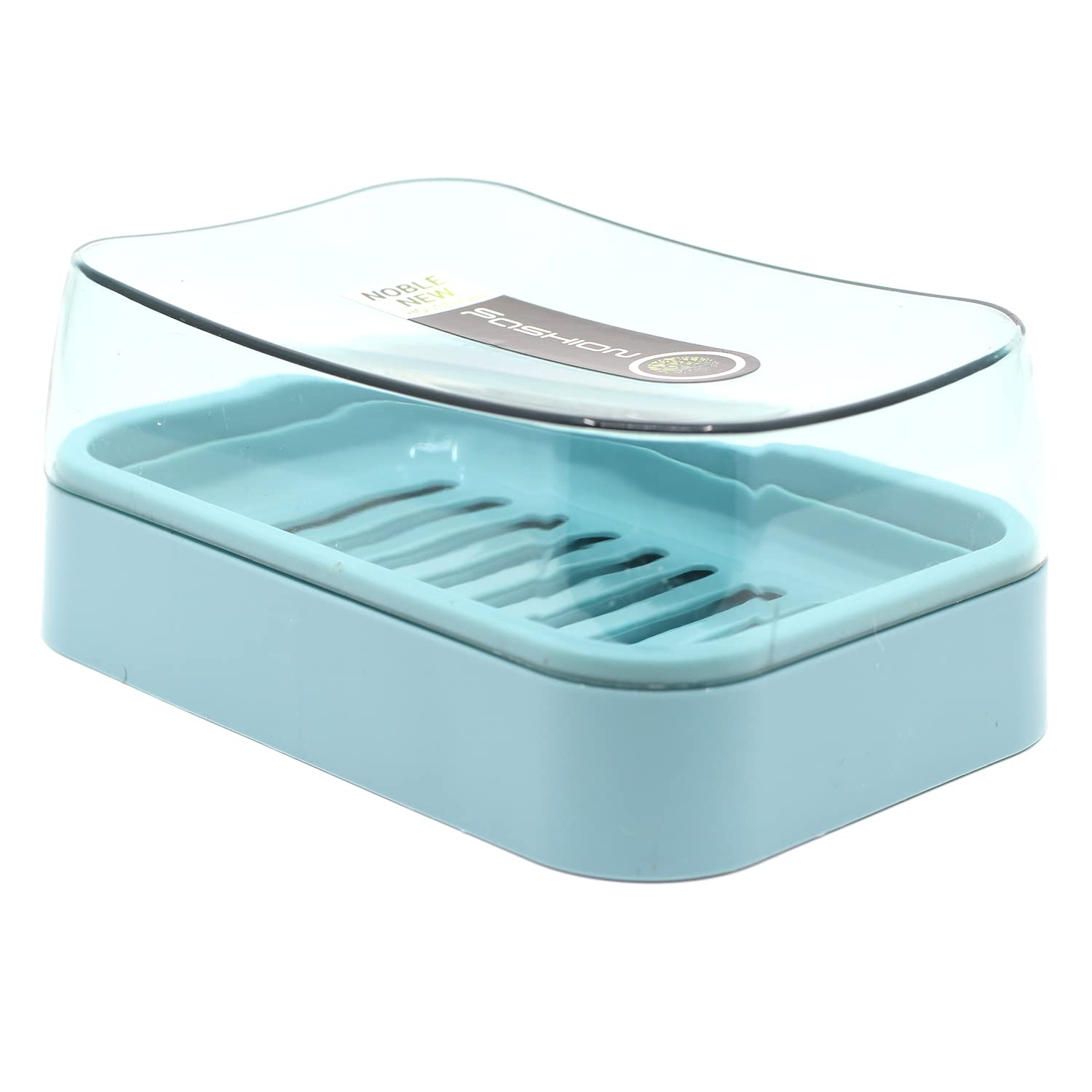 Plastic Soap Dish with Clear Lid - Drainable Soap Holder for Bathroom & Kitchen - Blue - Perfect for Shower, Sink Countertop, and Travel Use