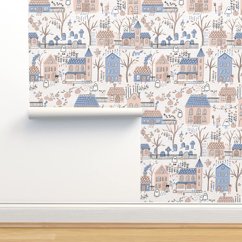 Premium Commercial Grade Wallpaper Roll - 27ft x 2ft Pink & Blue Holiday Halloween Pastel Traditional Design by Spoonflower | Perfect for Home Decor, Nursery, Bedroom & Event Backdrops
