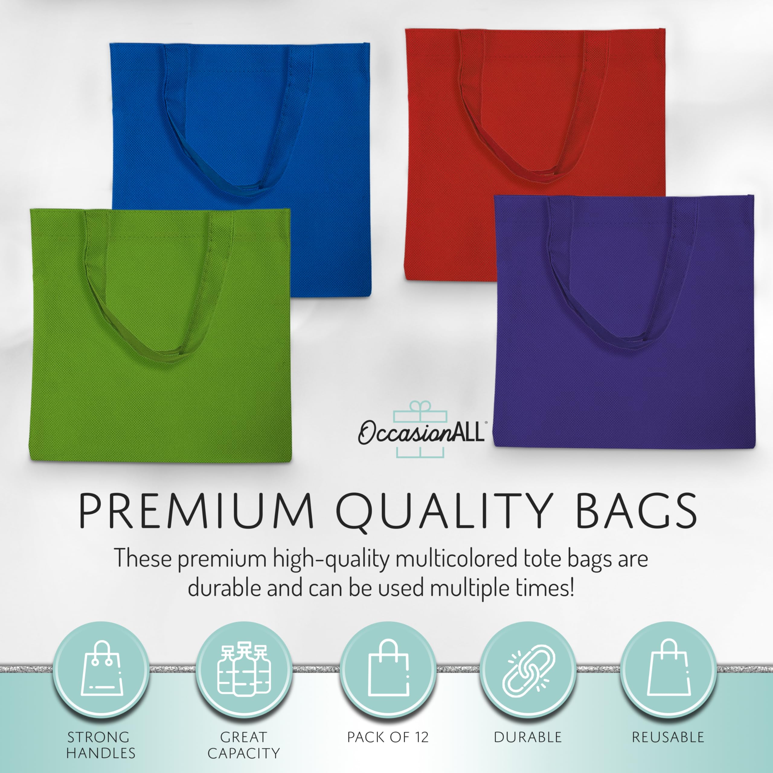 OccasionALL Small Reusable Gift Bags with Handles - 12 Pack (6x6 Inches) - Eco-Friendly Party Favors, Grocery Shopping, Birthday Treats & Goodie Bags - Perfect for Kids Birthdays, Christmas Wrapping & Bulk Gift Giving