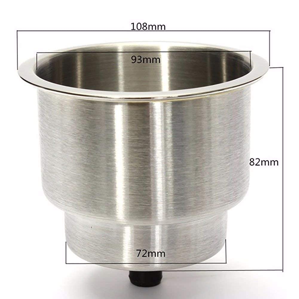 Stainless Steel Cup Holder Inserts (2 Pack) - Brushed Bottle Holders with Drain for Marine Boat, Yacht, Truck, RV & Car Seat - Perfect for Road Trips, Boating & Outdoor Adventures