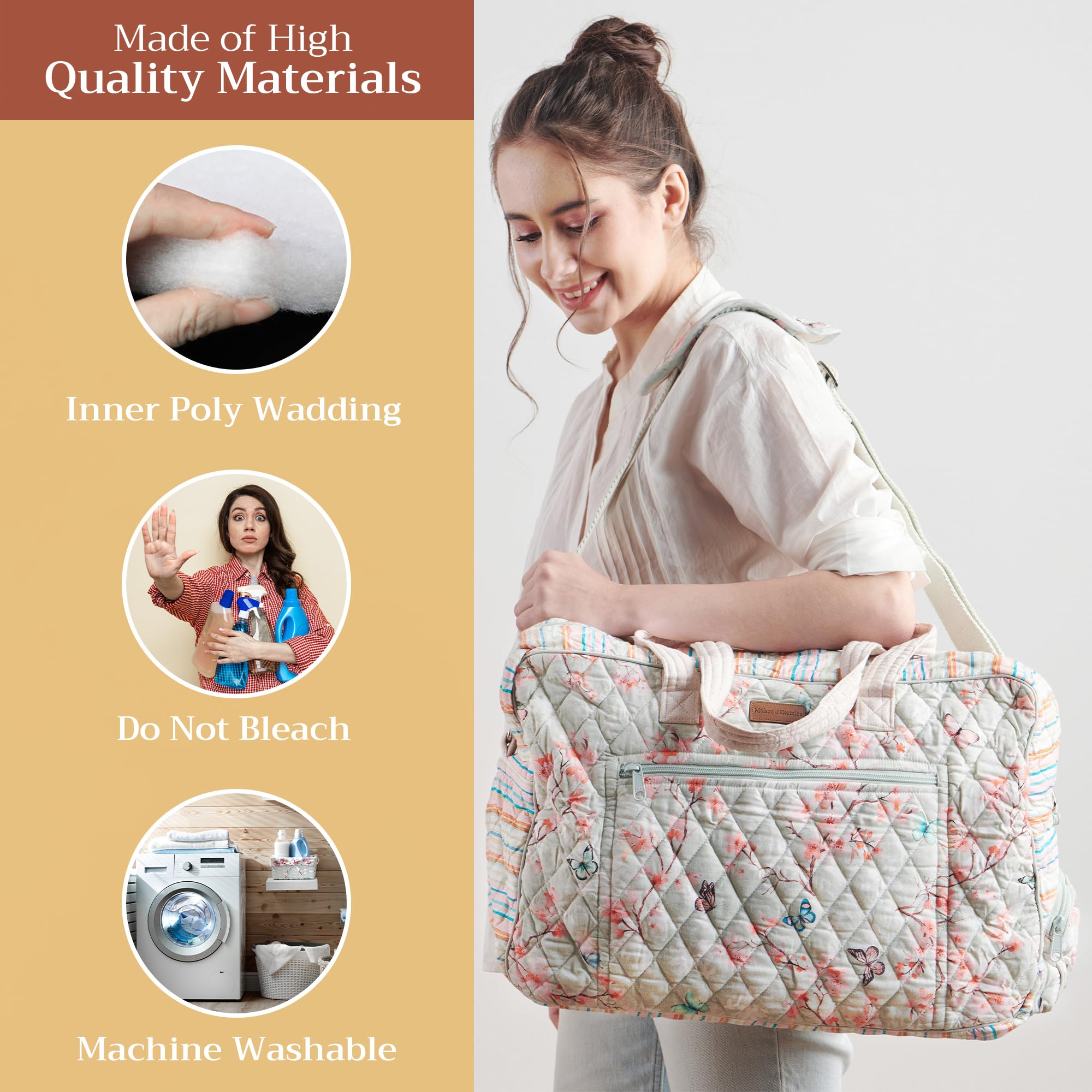 Hermes-Inspired 100% Cotton Handbag for Women - Stylish Shoulder Bag with Zip Pockets | Perfect for Beach, Shopping, Travel & Hiking | Durable & Lightweight Everyday Purse