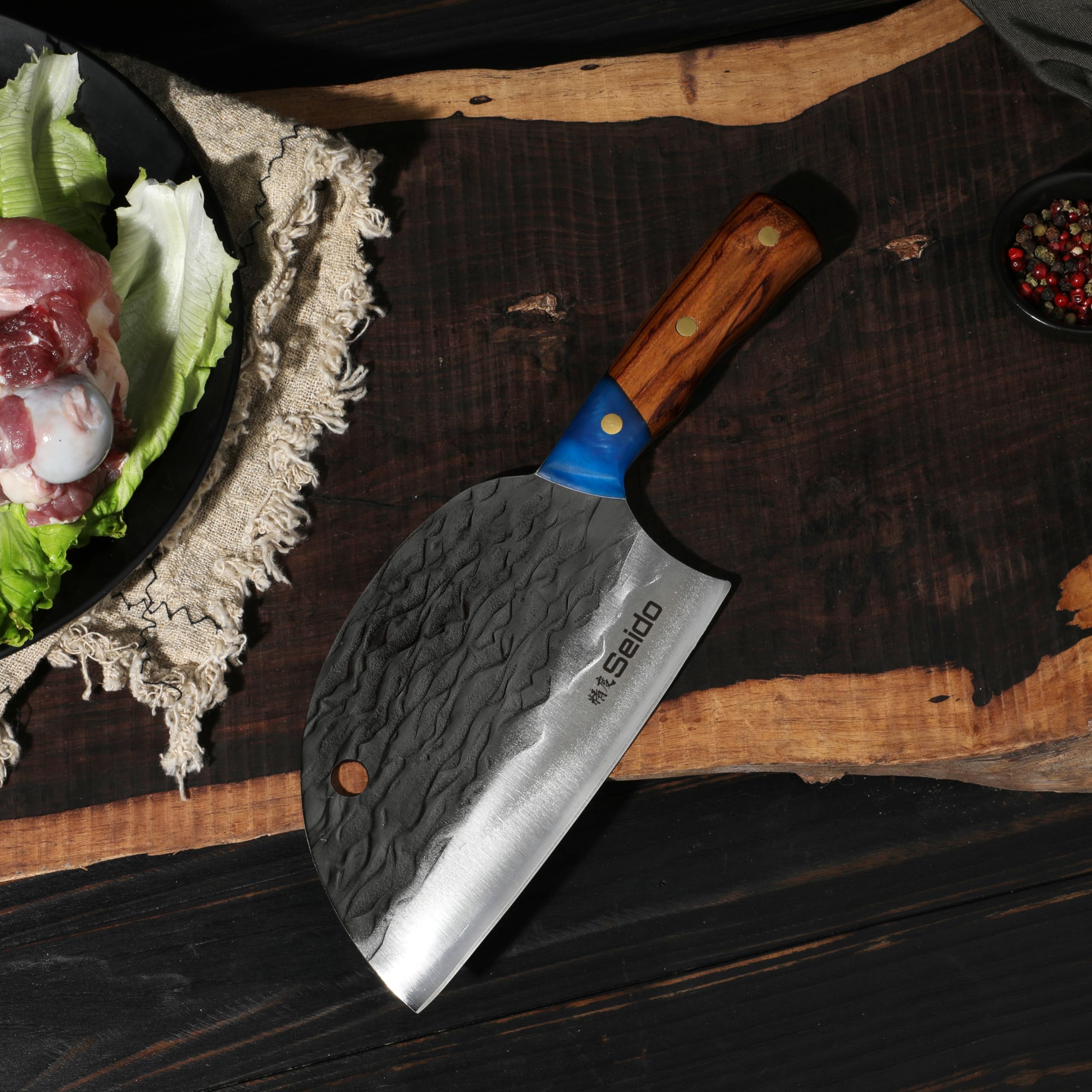 **Kaiyo Cleaver Knife - High-Carbon Stainless Steel Blade with Ergonomic Resin Handle - Professional Meat Cleaver for Slicing, Chopping Bones & BBQ - Ideal for Home Kitchen, Camping & Outdoor Cooking**