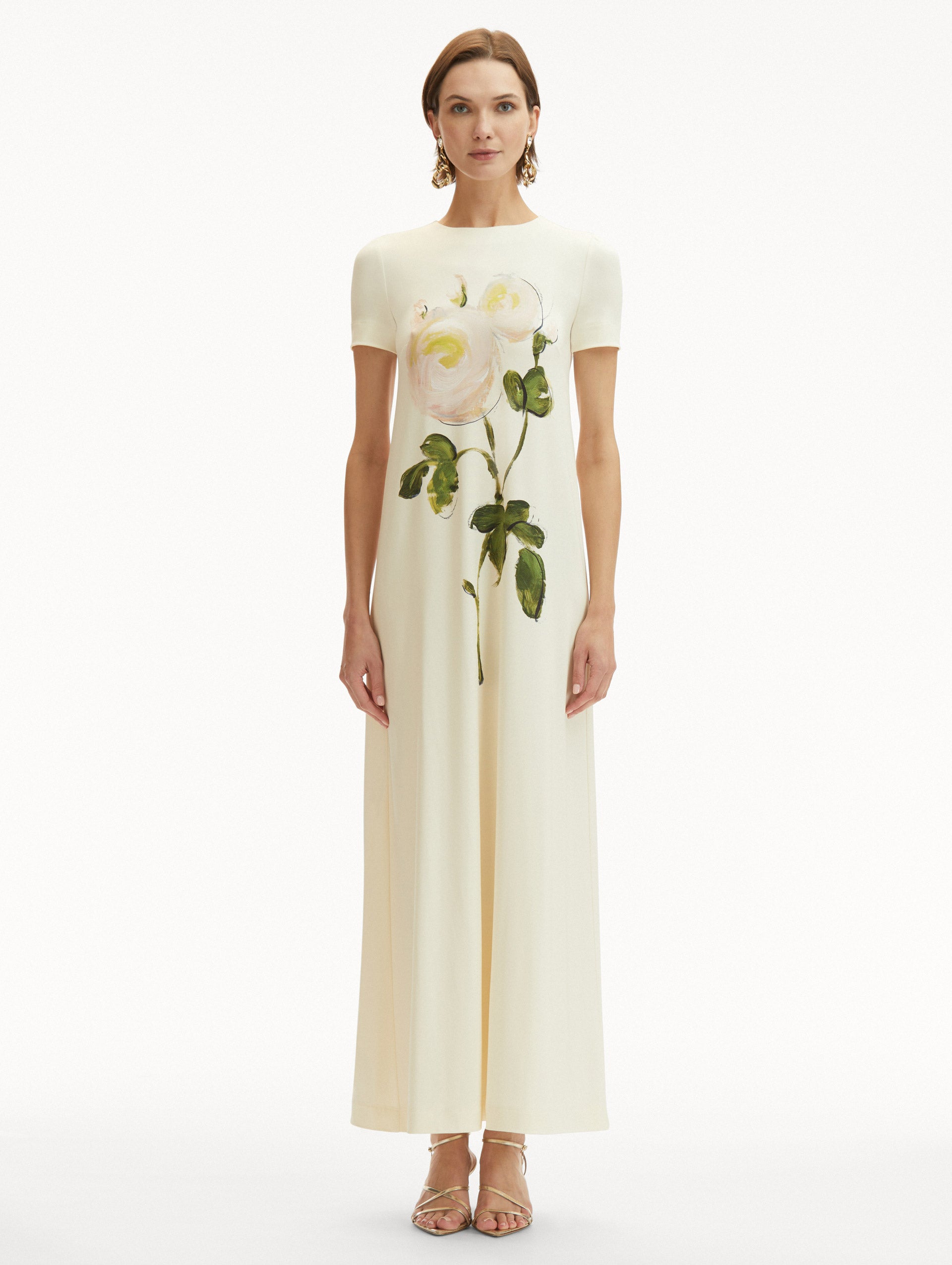 Elegant Painted Roses Jersey Maxi Dress for Women - Floral Print Summer Beach Dress, Boho Chic Party Wear & Casual Outfit for Vacations, Weddings, and Date Nights