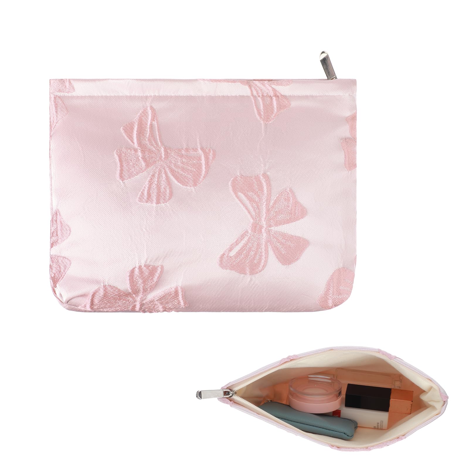 **Bow Makeup Bag Canvas Zipper Pouch - Cute Aesthetic Cosmetic Organizer for Women | Travel Toiletry Bag, Preppy Purse, Coquette Accessory | Perfect for Daily Use, Travel & Gifts**