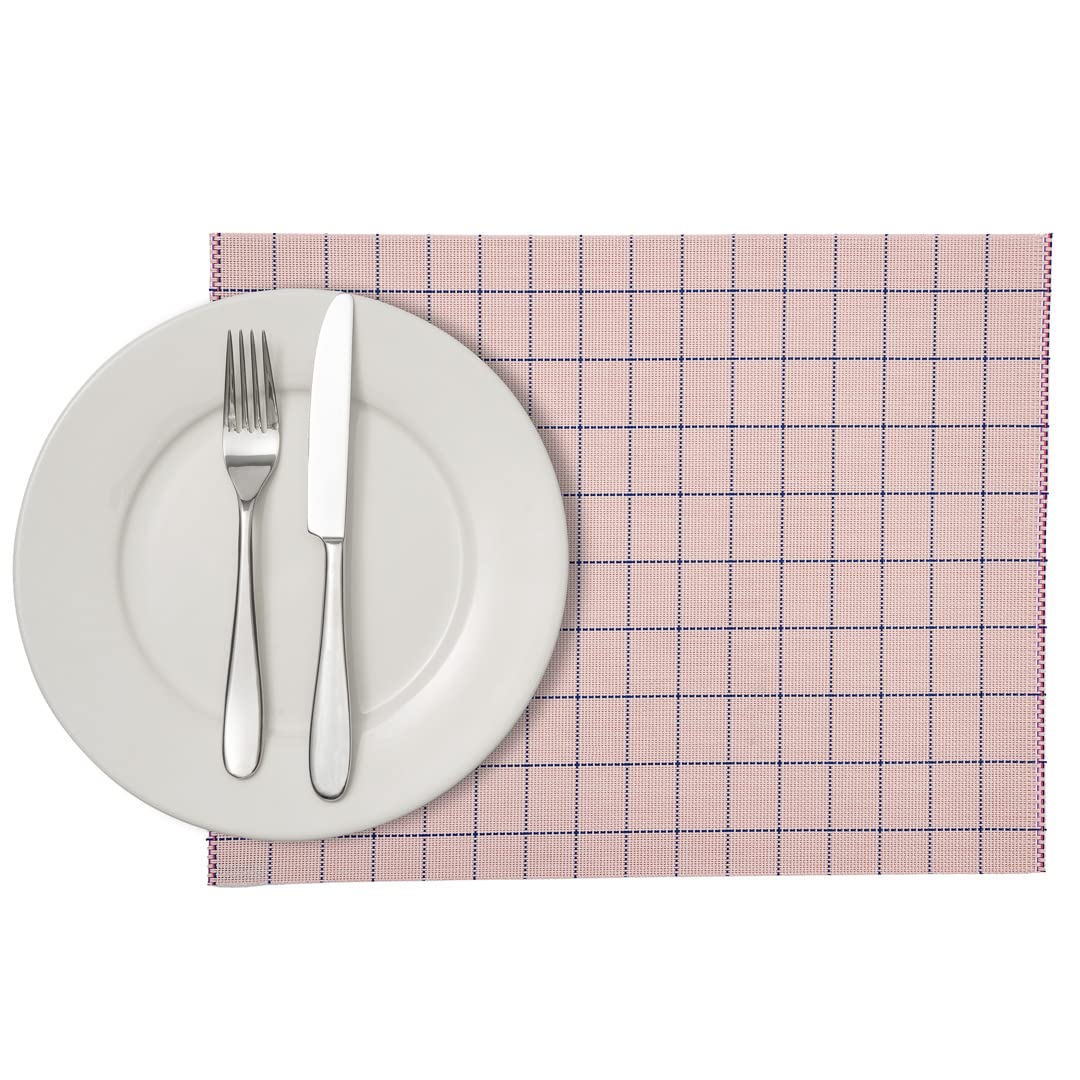 Premium 16x12 Inch Woven Vinyl Placemats Set of 6 - Stain-Resistant, Easy Clean Rectangle Table Mats for Dining Room, Kitchen & Restaurant Use - Pink Home Decor