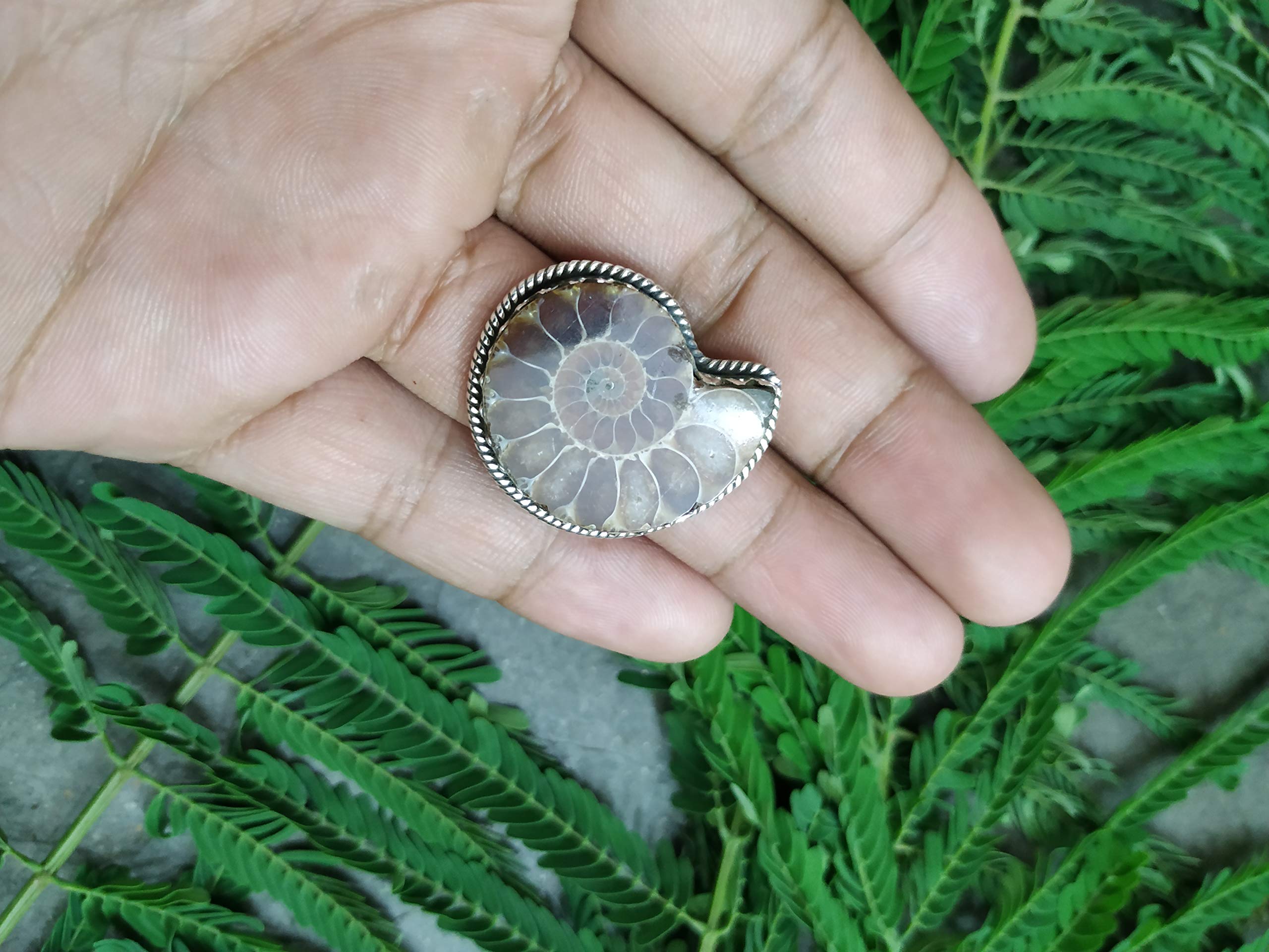 **Genuine Ammonite Fossil Sterling Silver Ring - Handmade Boho Sea Shell Jewelry for Women, Ocean Beach Wedding, Meditation & Promise Ring - Perfect for Boho Chic, Vintage Style & Spiritual Gifts**