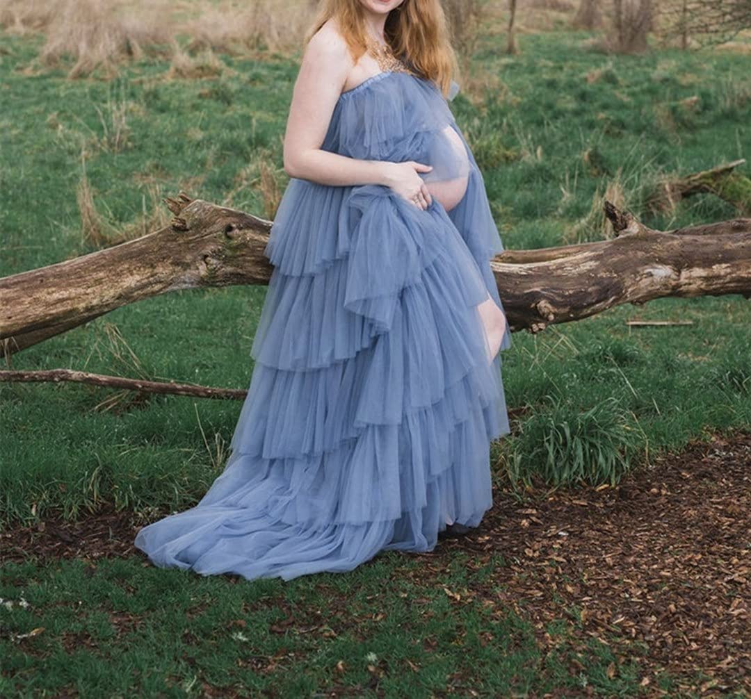 Elegant Tulle Maternity Robe - Off Shoulder Puffy Evening Gown for Baby Shower, Maternity Photoshoot & Special Occasions | Perfect for Pregnancy Announcements, Bridal Showers & Romantic Photo Props