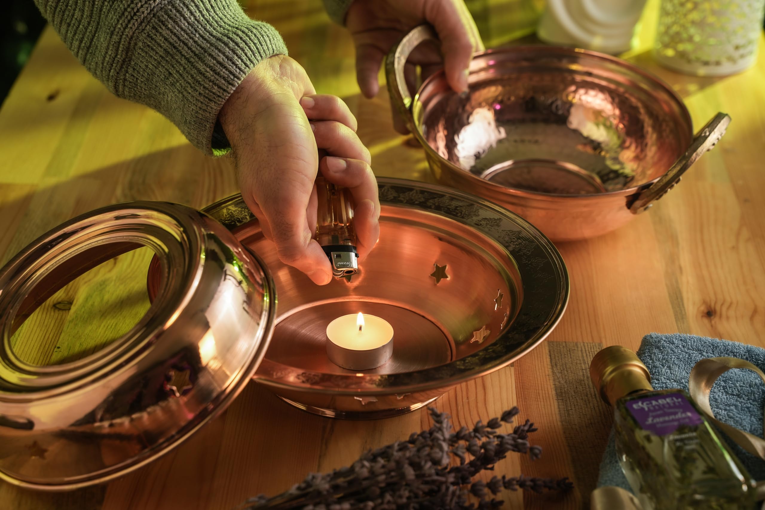 Premium Solid Copper Ayurvedic Massage Oil Warmer Pot Set - 200mm x 200mm Handcrafted Spa Therapy Tool for Relaxation & Aromatherapy | Perfect for Home Spa, Yoga Sessions & Professional Massage Treatments