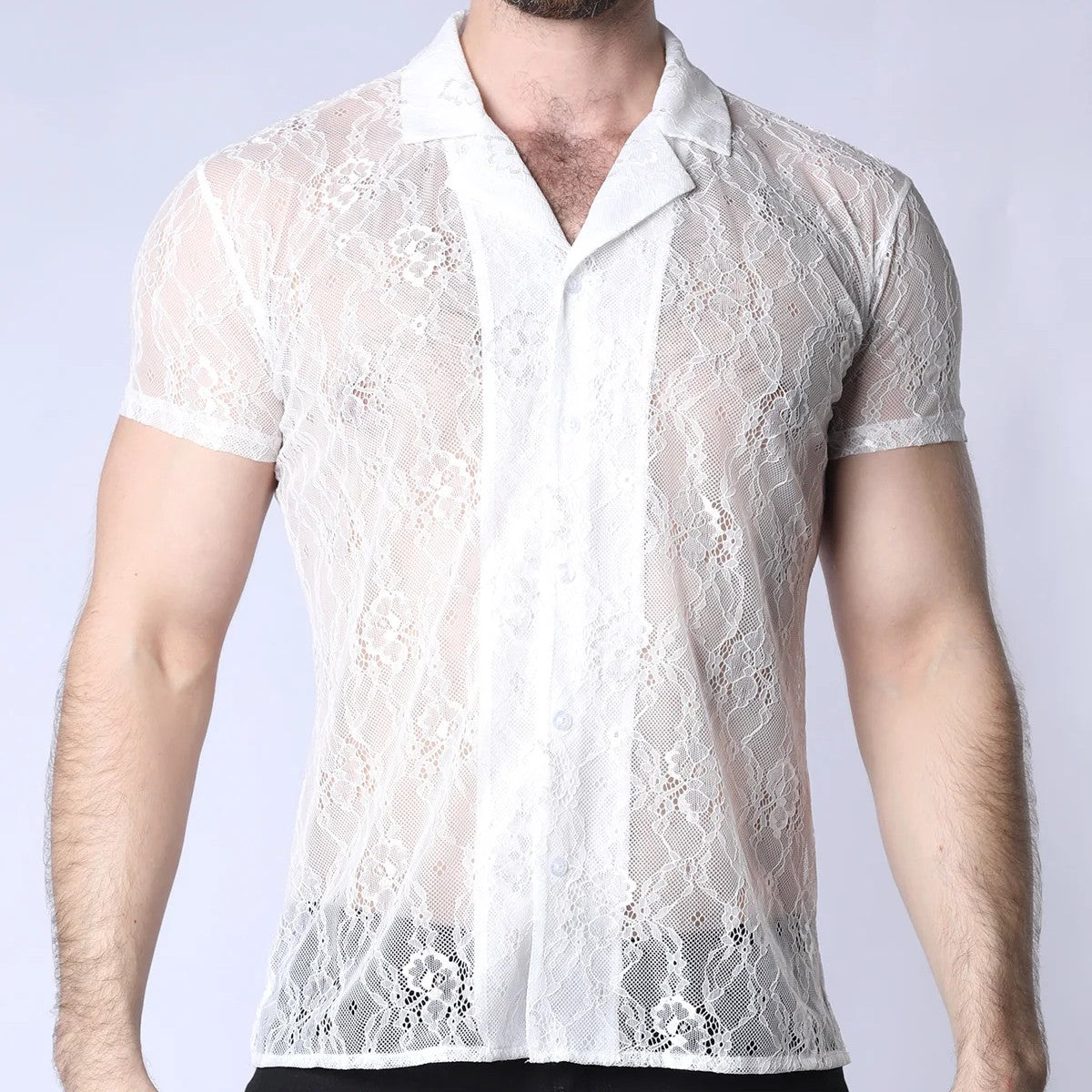 Timoteo Positano Women's White Lace Button Down Shirt - Elegant Blouse for Office, Date Night & Special Occasions