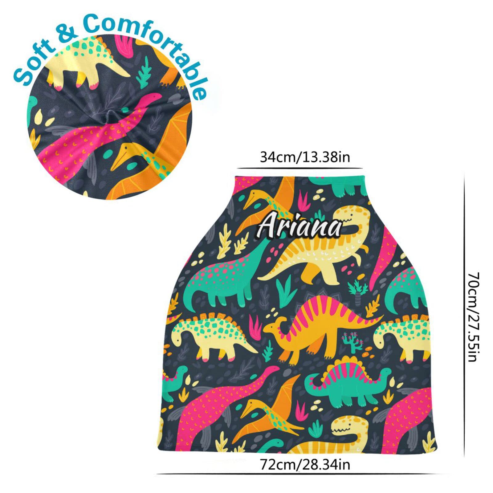 Custom Personalized Dinosaur Baby Car Seat Cover - Stretchy Infant Stroller Canopy for Boys & Girls - Multi-Use Nursing Cover & Sunshade - Perfect for Travel, Shopping & Outdoor Adventures