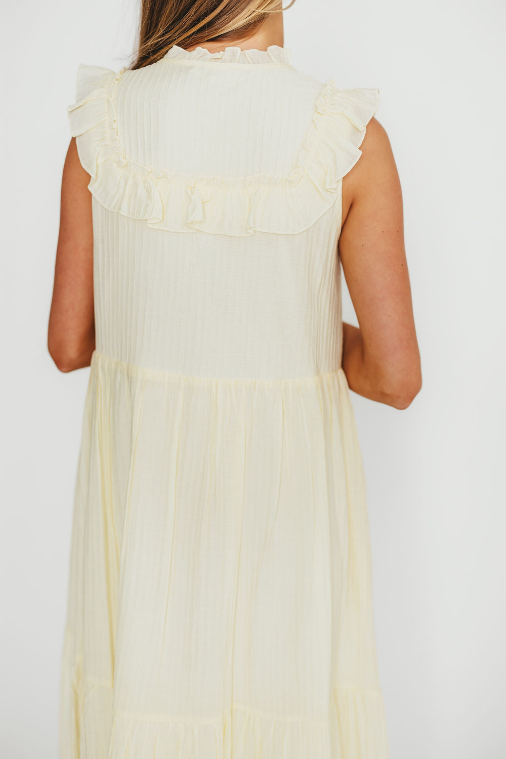 Brynn Ruffle Tiered Midi Dress in Ecru - Elegant Flowy Summer Dress for Women, Perfect for Weddings, Parties & Date Nights