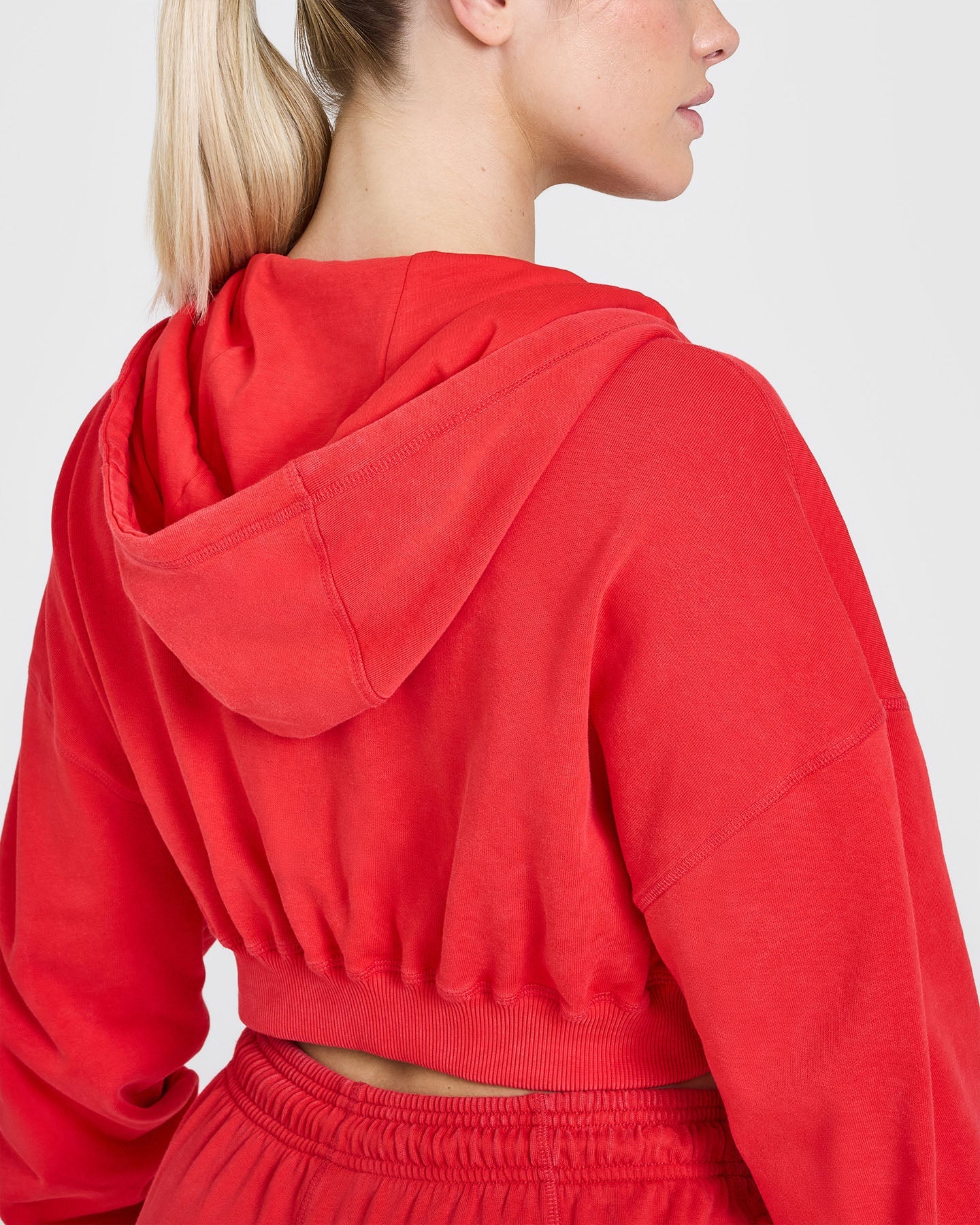 Raw Lounge Crop Zip Through Hoodie with Graphic Print | Muscle Mommy Red | Women's Fashion Streetwear for Gym, Yoga & Casual Outfits