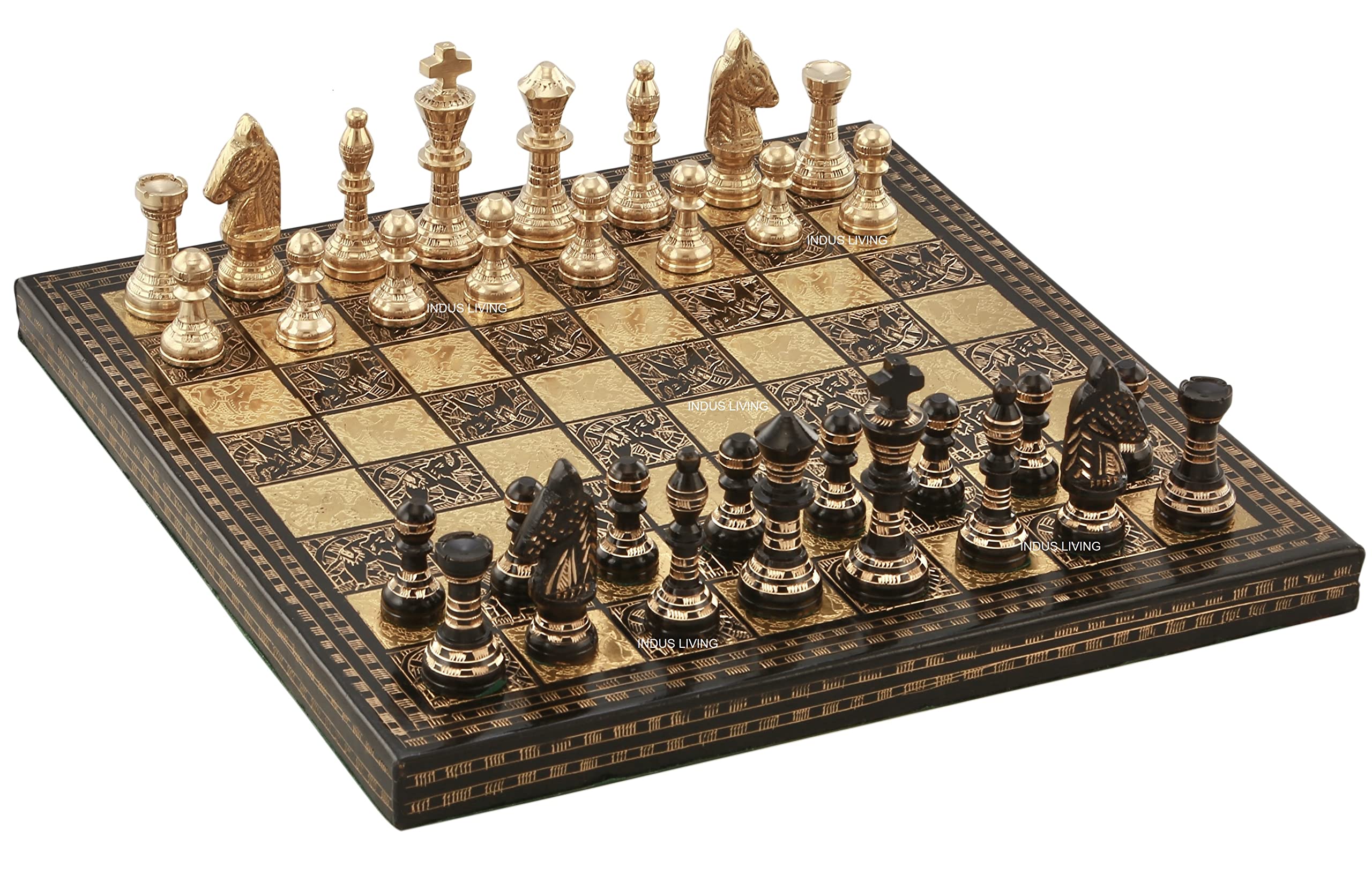 Premium Handmade Luxury Chess Set - 10 x 10 Inches Black & Gold Tournament Chess Board for Adults | Professional Collectible Chess Game for Gifts, Home Decor & Competitive Play | INDUS LIVING