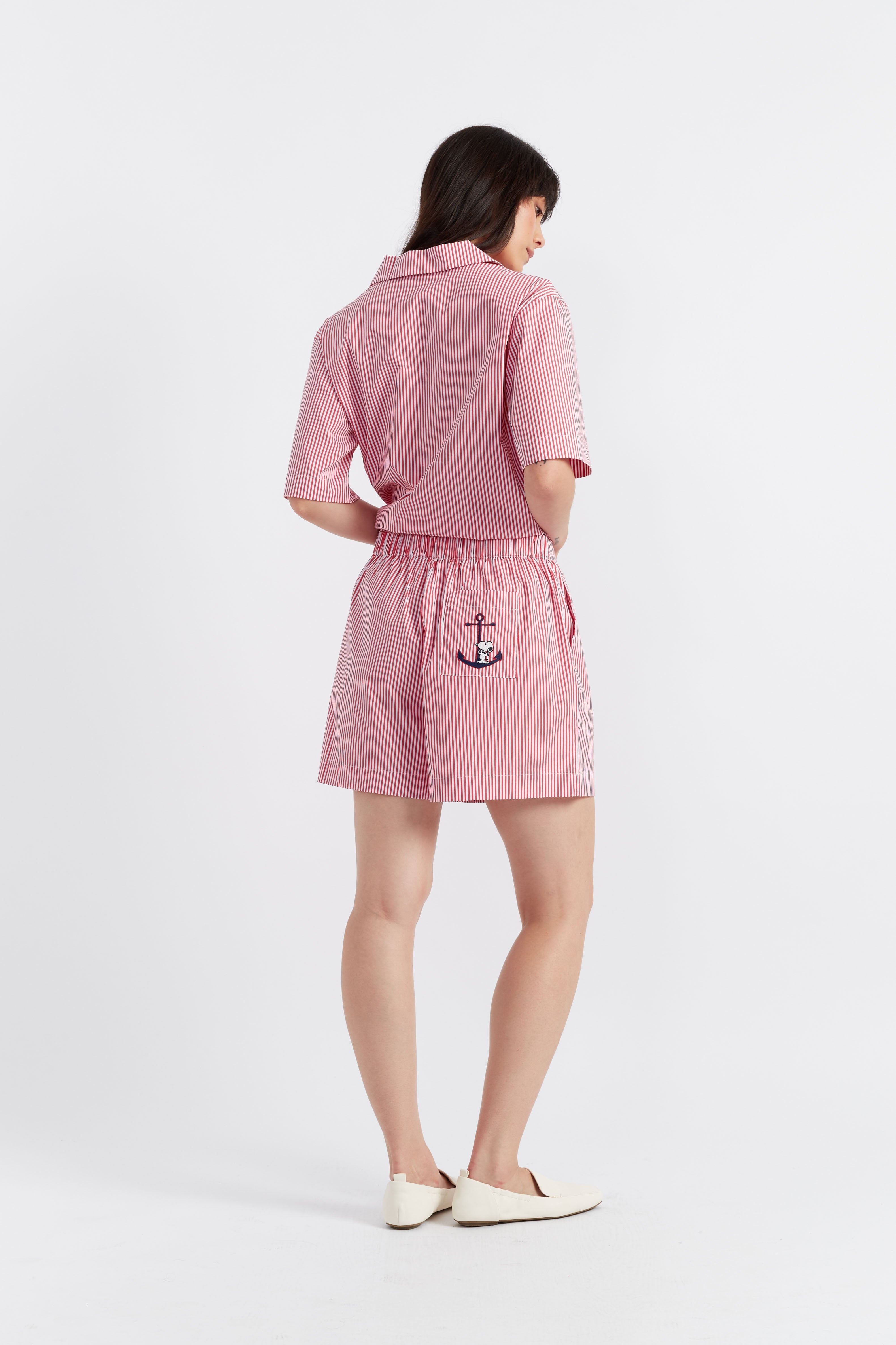Red Cotton Snoopy Anchor Print Matching Set - Cute Cartoon Outfit for Women & Girls - Perfect for Casual Wear, Beach Days & Summer Fashion