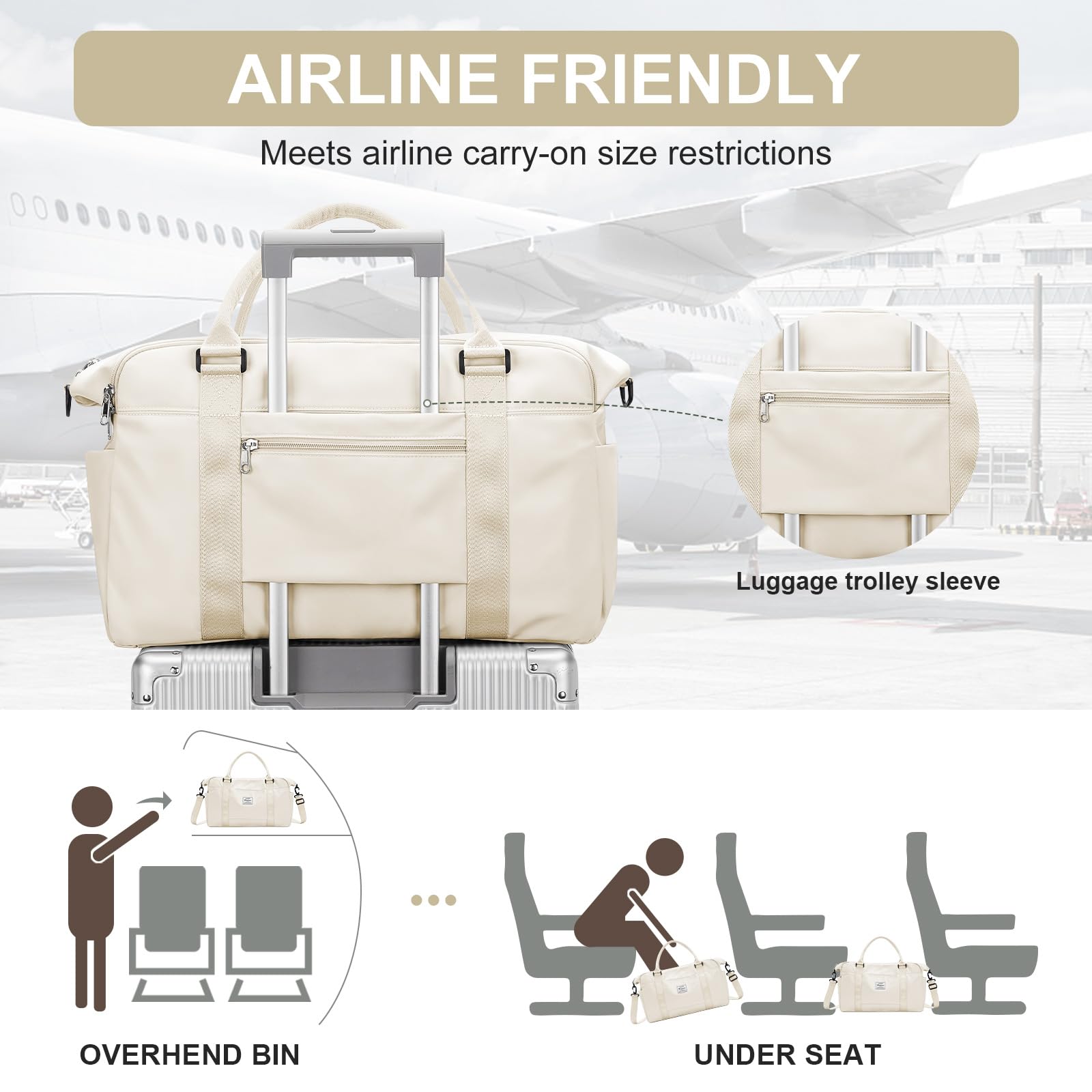 Stylish Travel Duffle Bag for Women & Men - Water-Resistant Weekender Overnight Bag with Laptop Compartment & Wet Pocket - Perfect Carry-On Luggage for Gym, Hospital, Labor & Delivery - Beige | Ideal for Weekend Getaways, Business Trips & Sports Activities