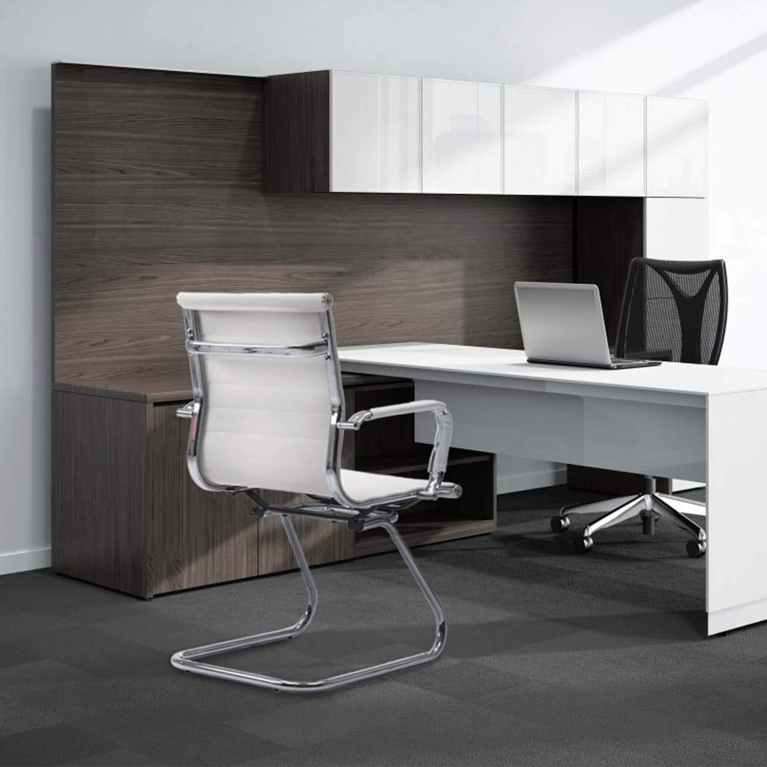 Premium Leather Reception Chairs - Heavy Duty Conference Chairs with Back Support, No Wheels, Set of 2 (White) - Perfect for Office Lobbies, Waiting Areas & Guest Seating